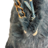 Chanel Dark Green Rabbit Fur/Leather Trim Shoulder Bag 2000