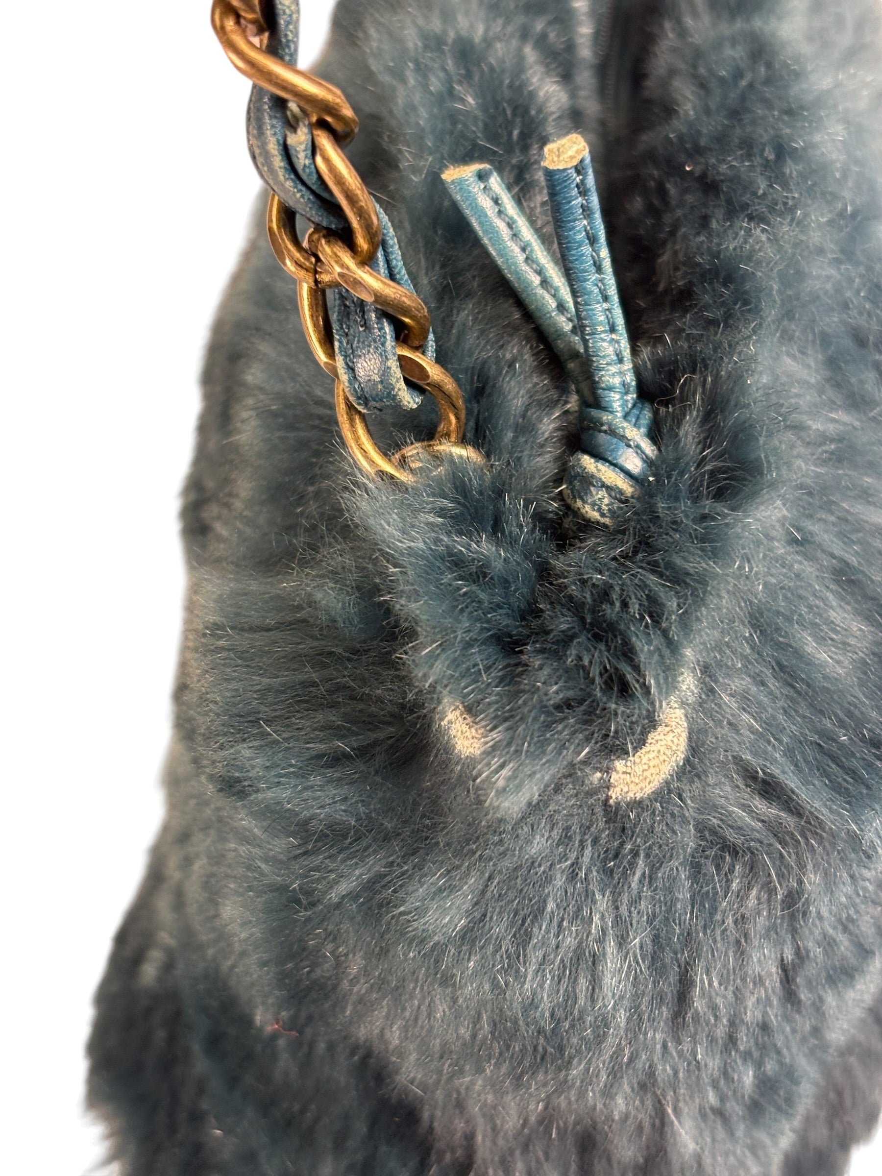 Chanel Dark Green Rabbit Fur/Leather Trim Shoulder Bag 2000