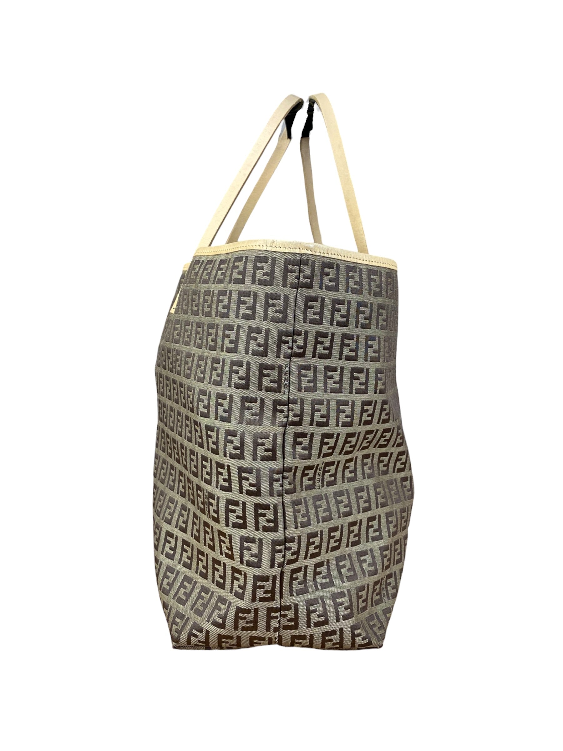 Fendi Vintage Beige Canvas Zucca Shoulder Tote