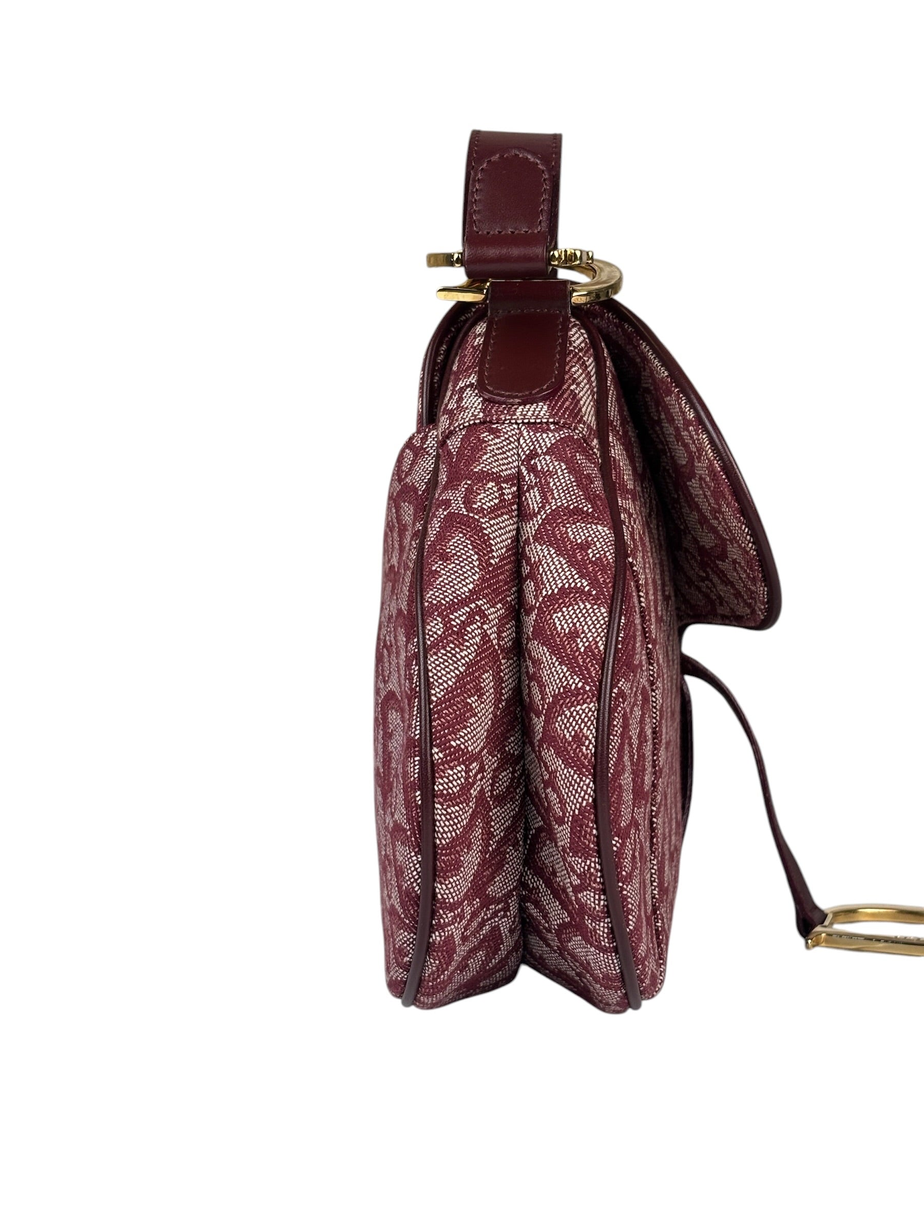 Christian Dior Burgundy Leather Oblique Saddle Handbag
