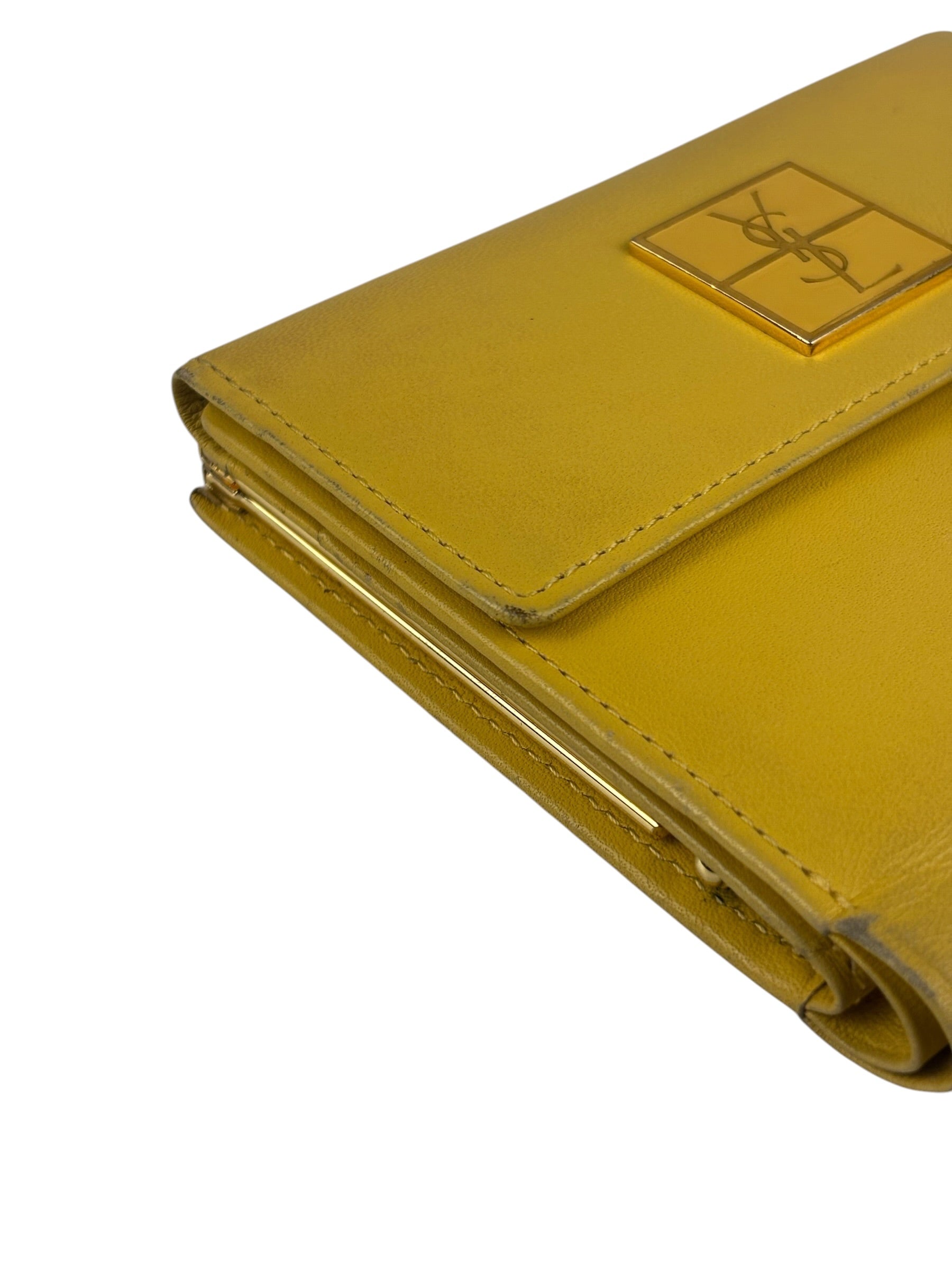 Yves Saint Laurent Yellow Leather Square Compact Wallet