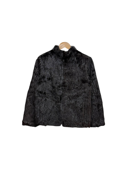 Vintage Saga Dark Brown Mink Zip-Up Striped Coat