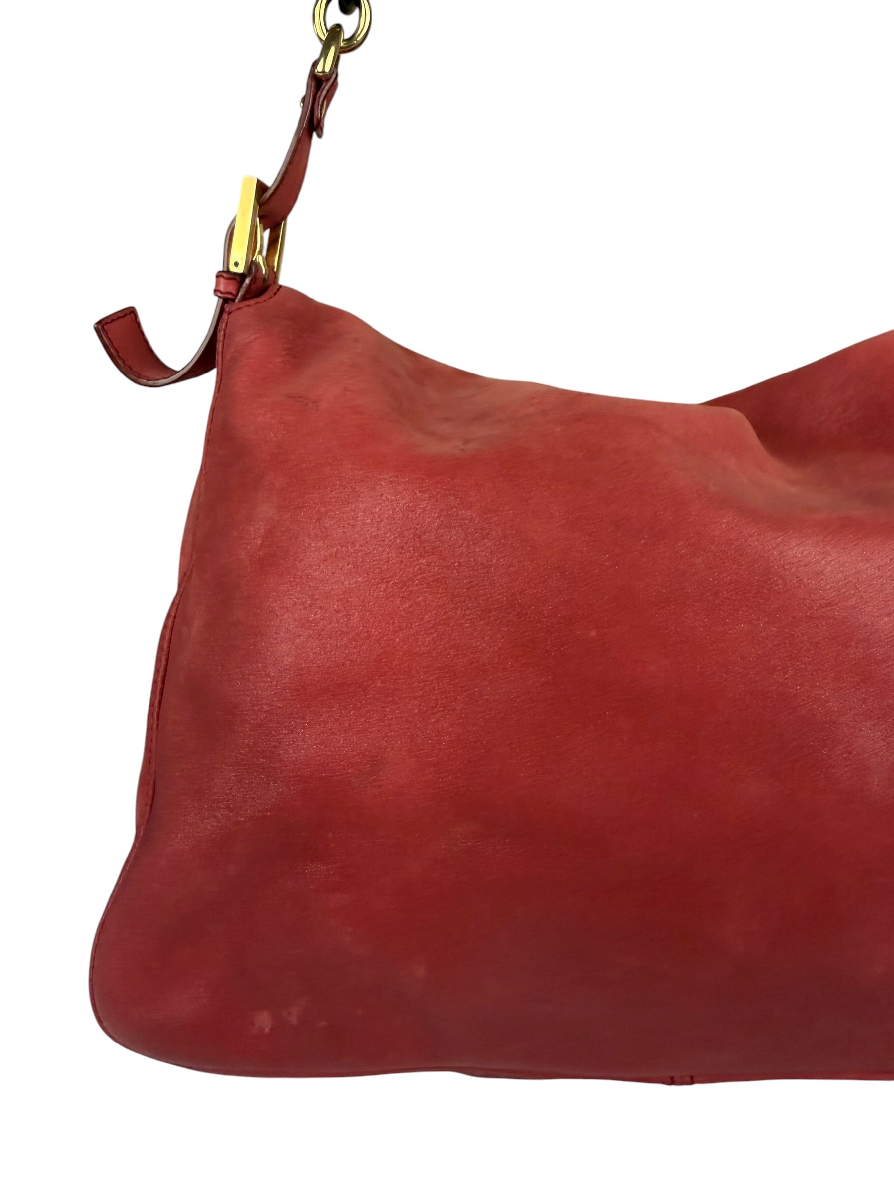 Fendi Red Leather Mamma Baguette Shoulder Bag