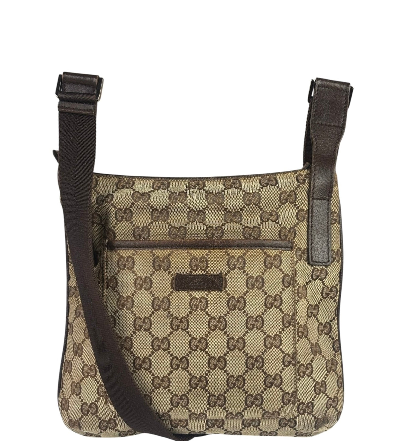 Gucci Brown Leather Trim GG Supreme Messenger Bag