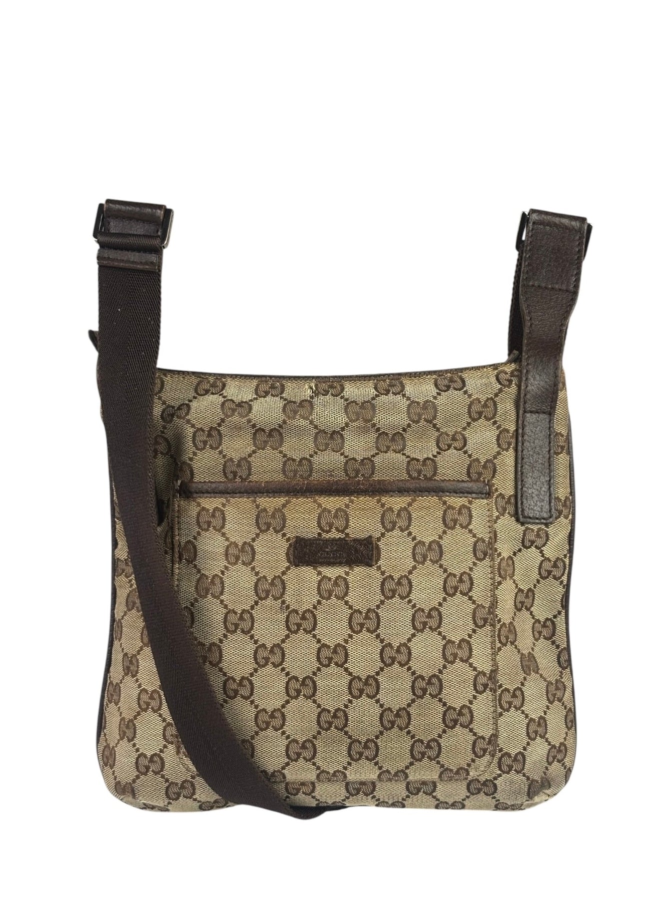 Gucci Brown Leather Trim GG Supreme Messenger Bag