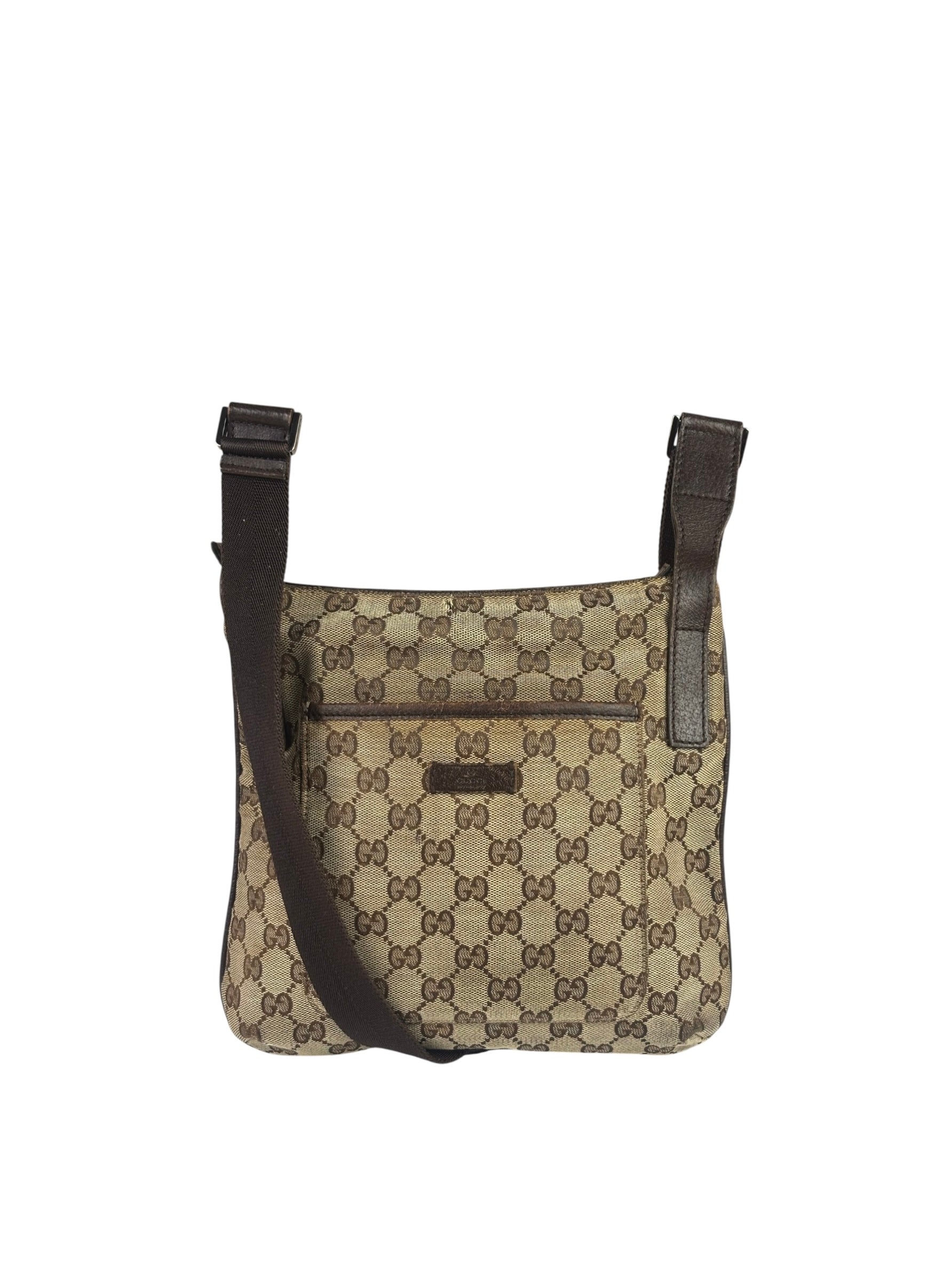 Gucci Brown Leather Trim GG Supreme Messenger Bag