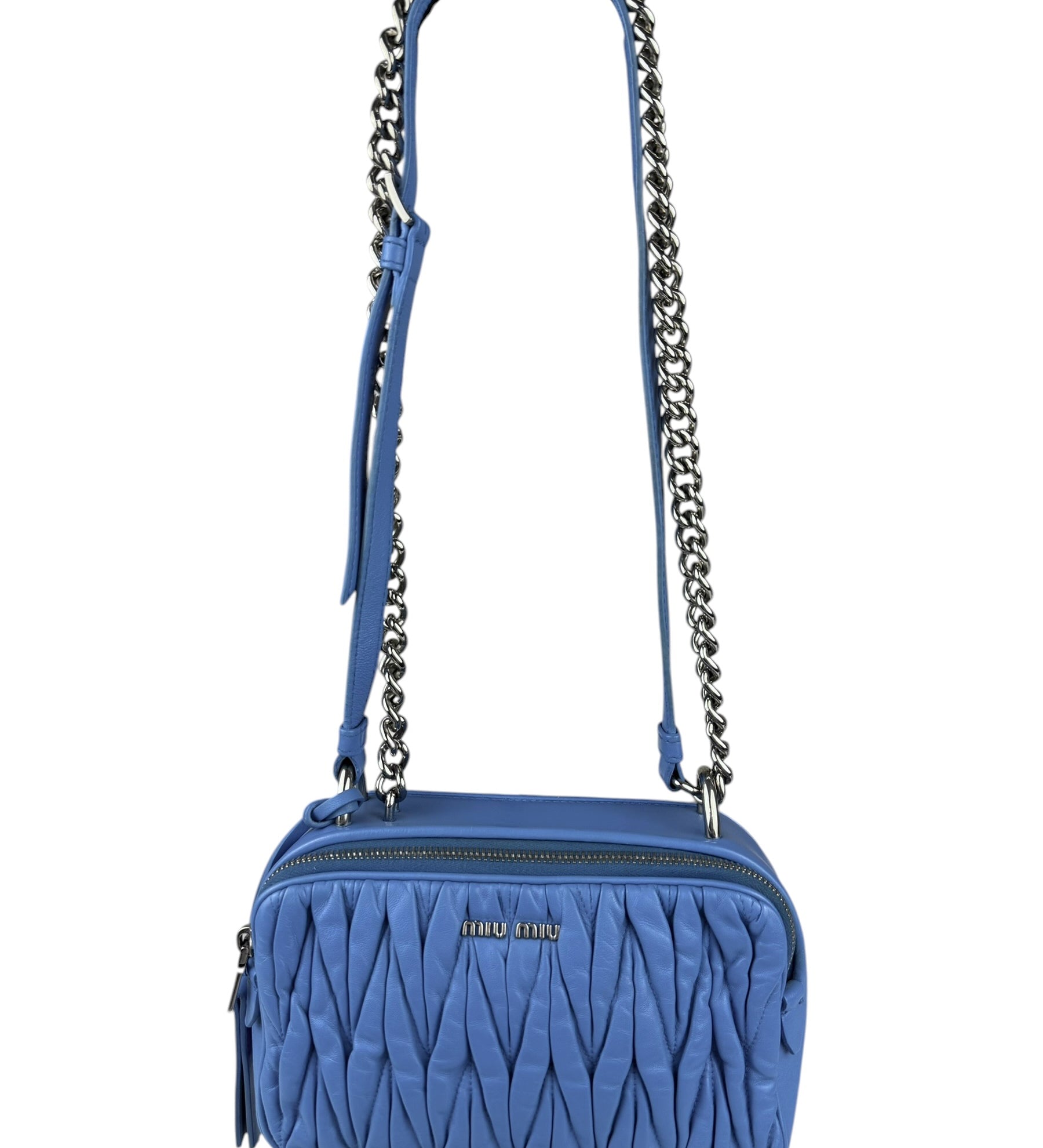 Miu Miu Blue Leather Chain Camera 2Way Shoulder Bag