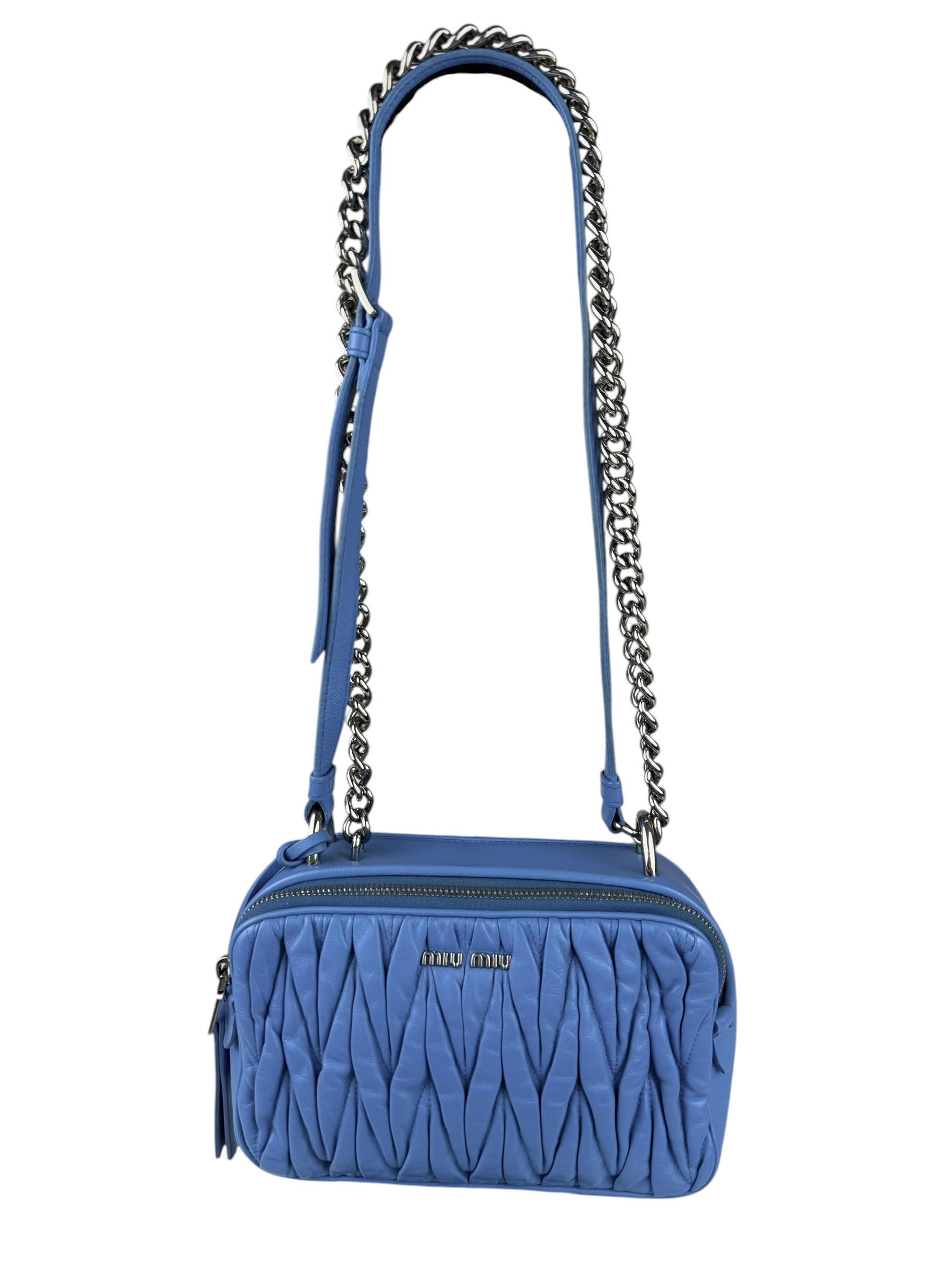 Miu Miu Blue Leather Chain Camera 2Way Shoulder Bag