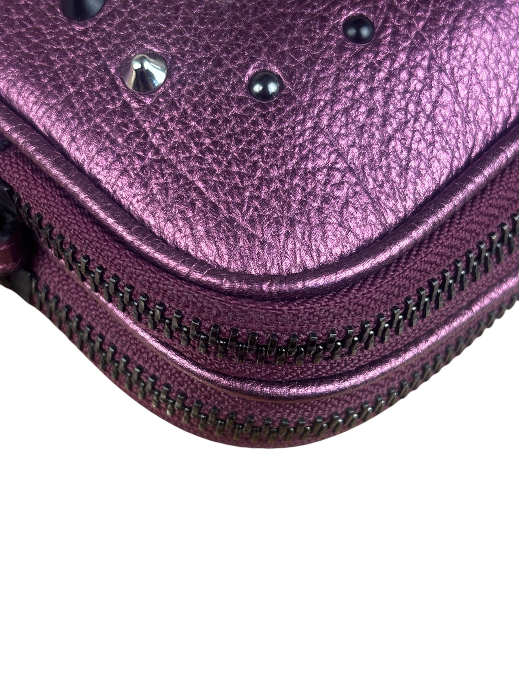 Coach Purple Metallic Studded Leather Zip Pouch