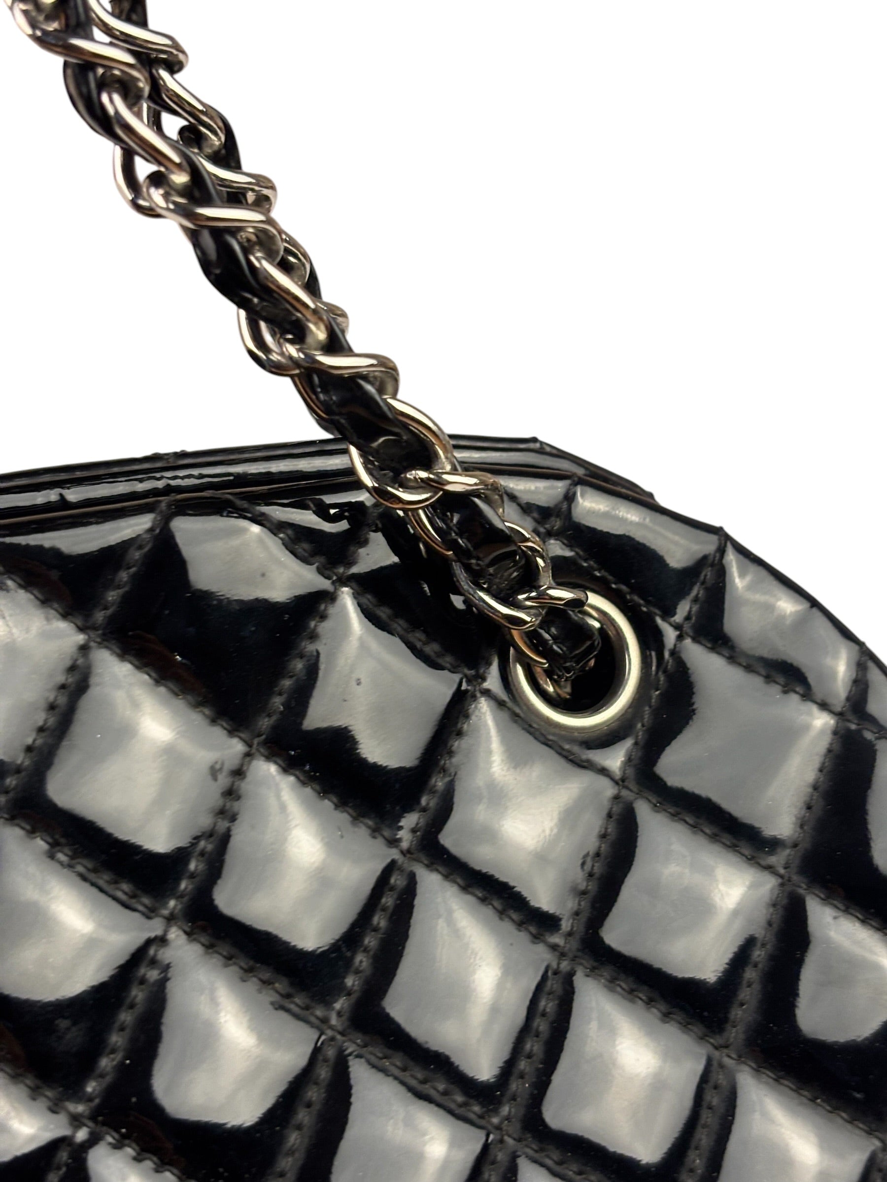Chanel Black Patent Quilted Leather Just Mademoiselle Bowling Bag 2012