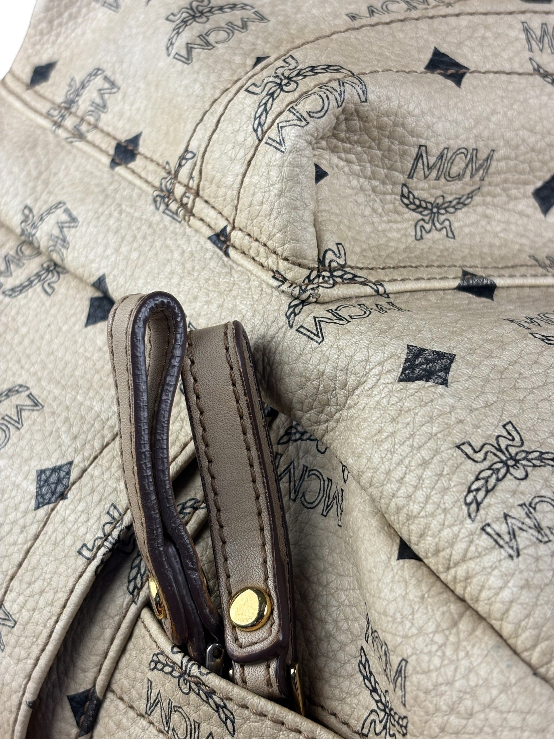 MCM Beige Leather Monogram Medium Stark Backpack