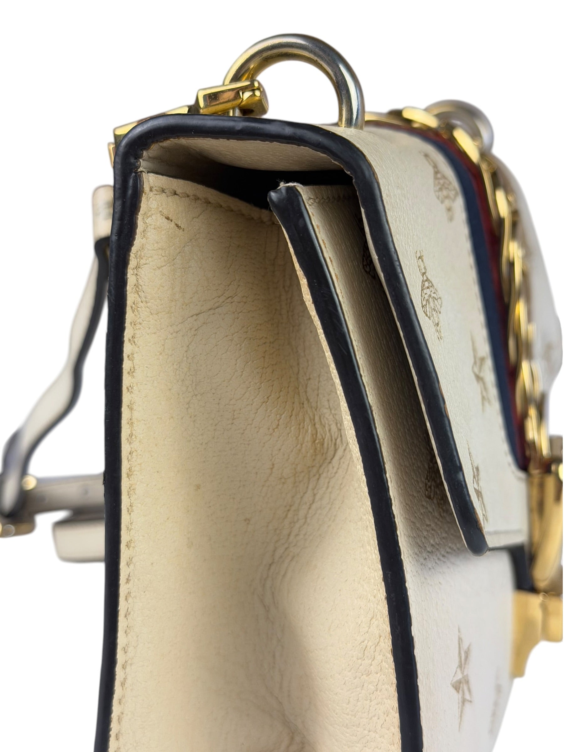 Gucci Textured Calfskin Bee Star Sylvie Shoulder Bag White