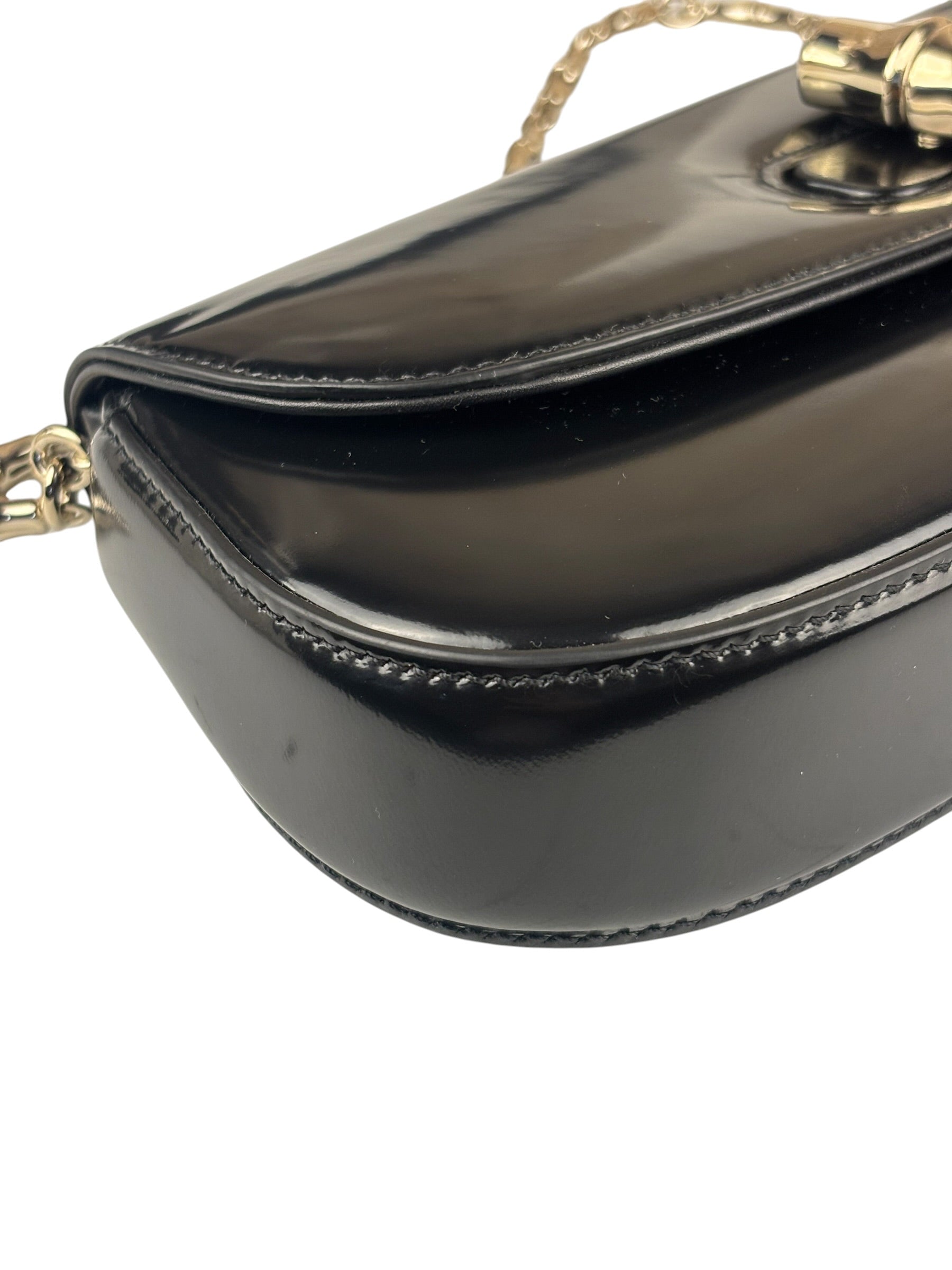 Gucci Black Leather Bamboo Night Small Clutch/Pochette