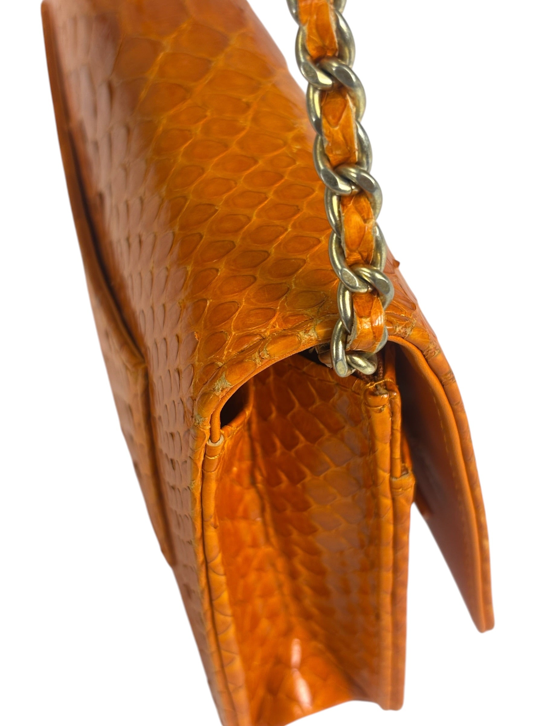 Chanel Orange Pythonskin Flap Wallet On Chain 2013