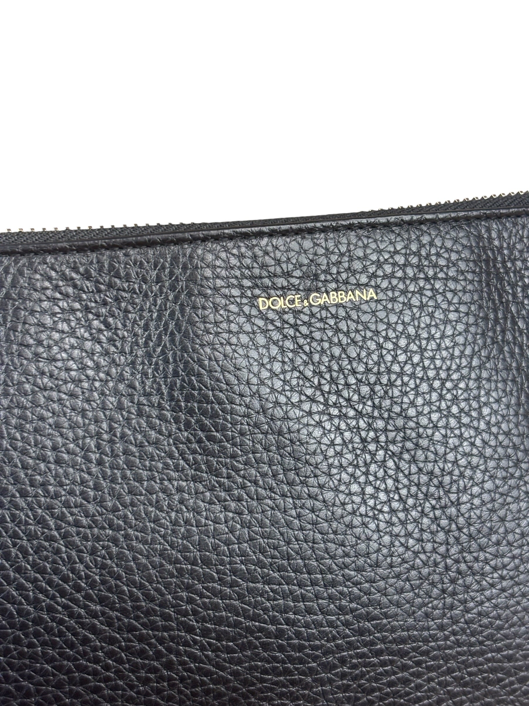Dolce & Gabbana Black Pebbled Leather DJ Turntable Set Zip Pouch