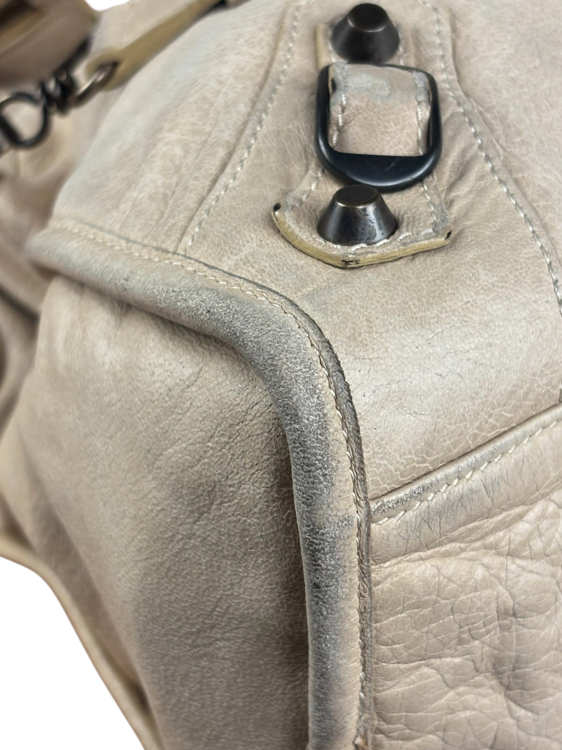 Balenciaga Vintage Almond Beige Leather Small City Two-Way Bag