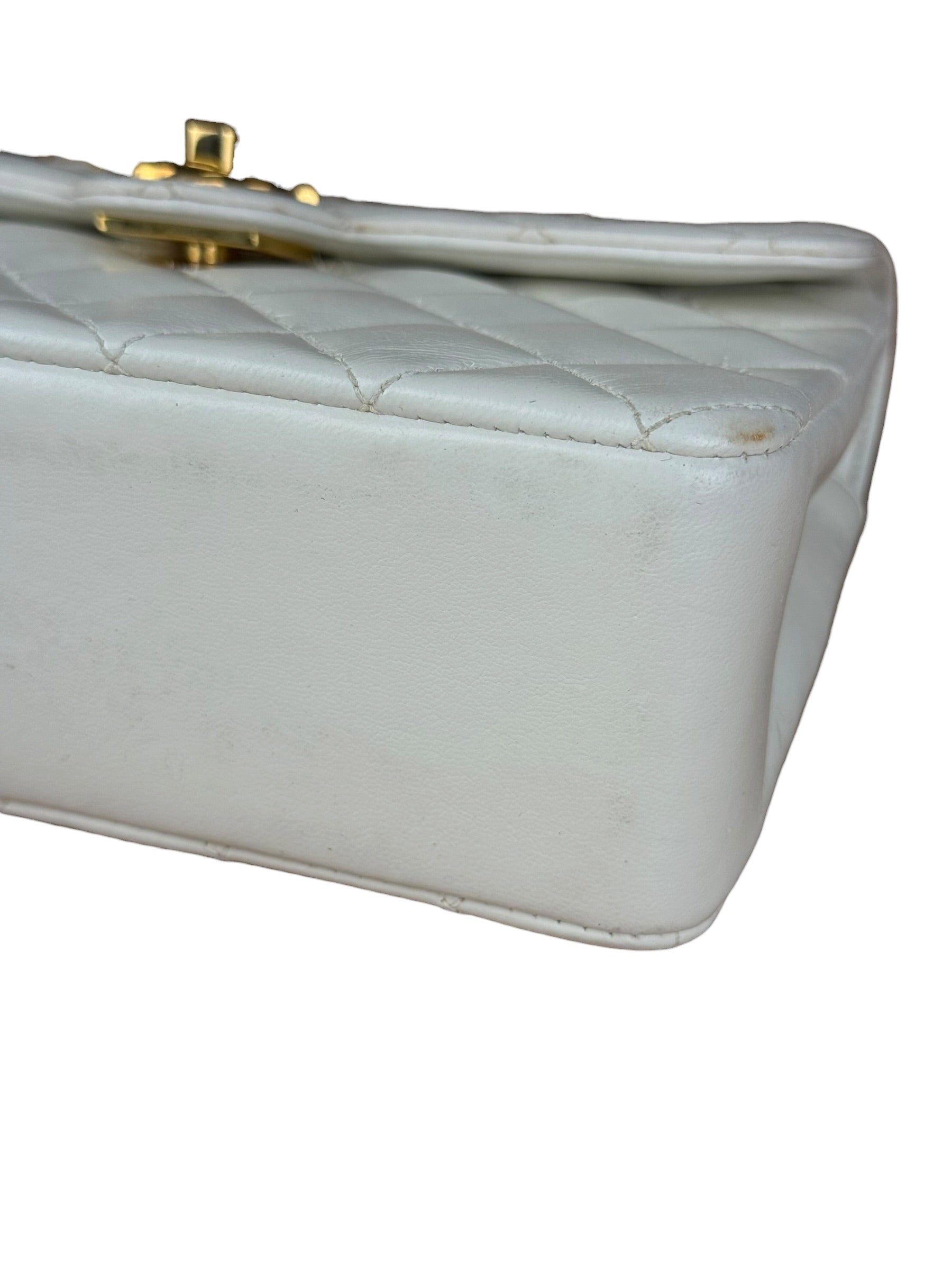 Chanel White Calfskin Square Mini Flap 1994