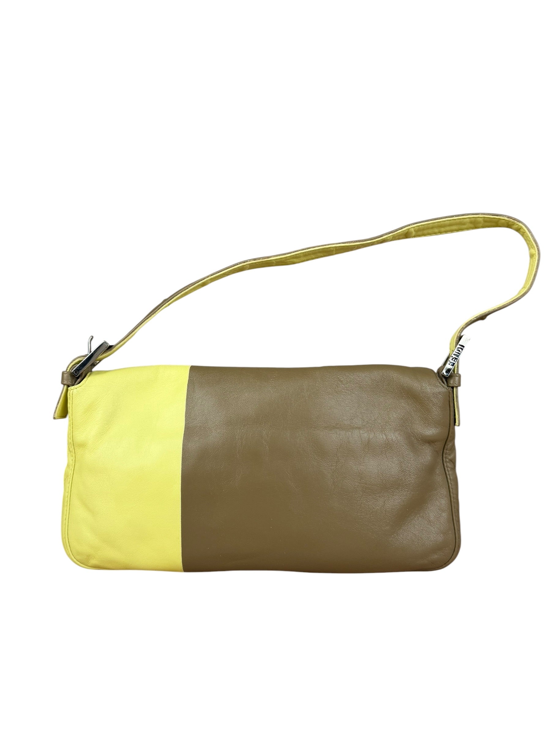 Fendi Yellow Wave Buckle Leather Baguette