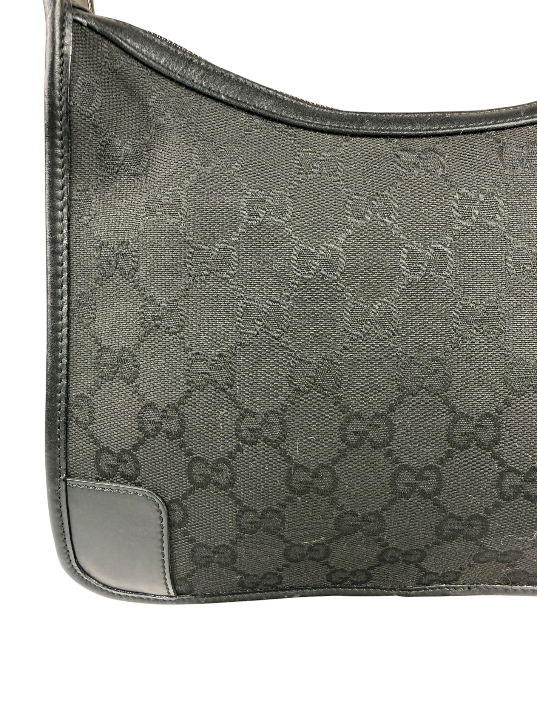 Gucci Black Canvas Leather Trim Shoulder Bag