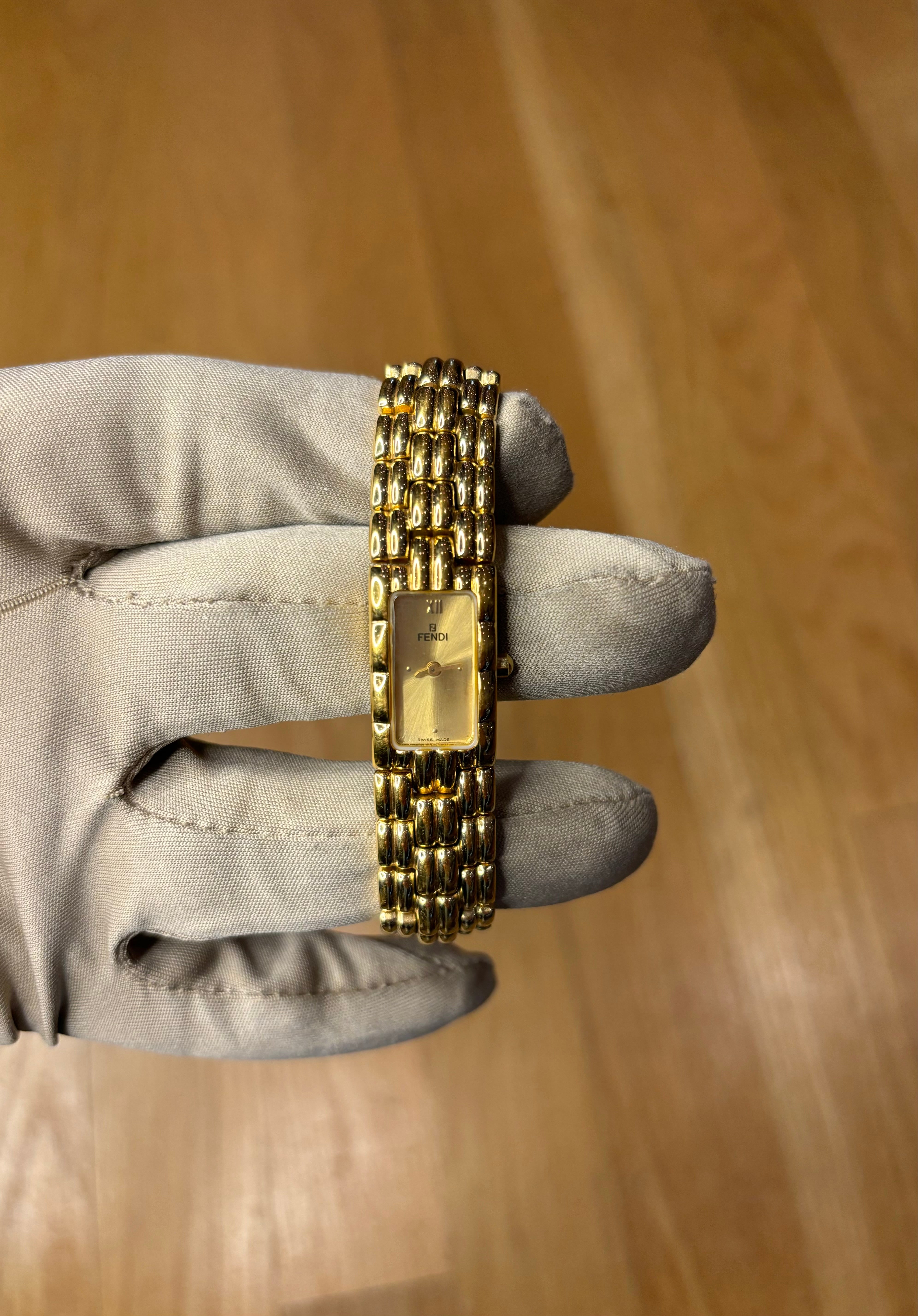 Fendi Gold Plated Rectangular Champagne Dial