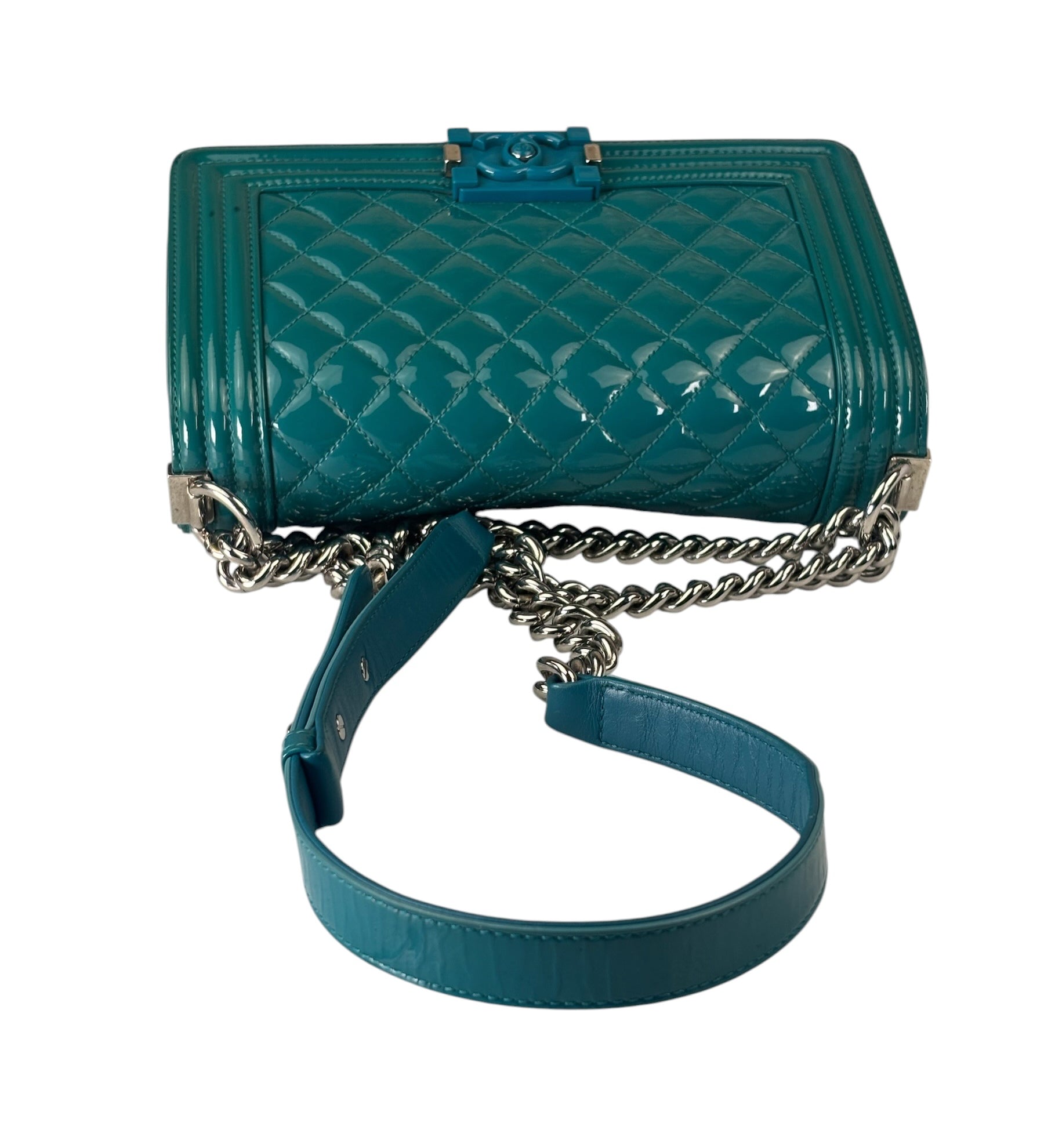 Chanel Teal Quilted Patent Leather Boy Flap Bag 2014
