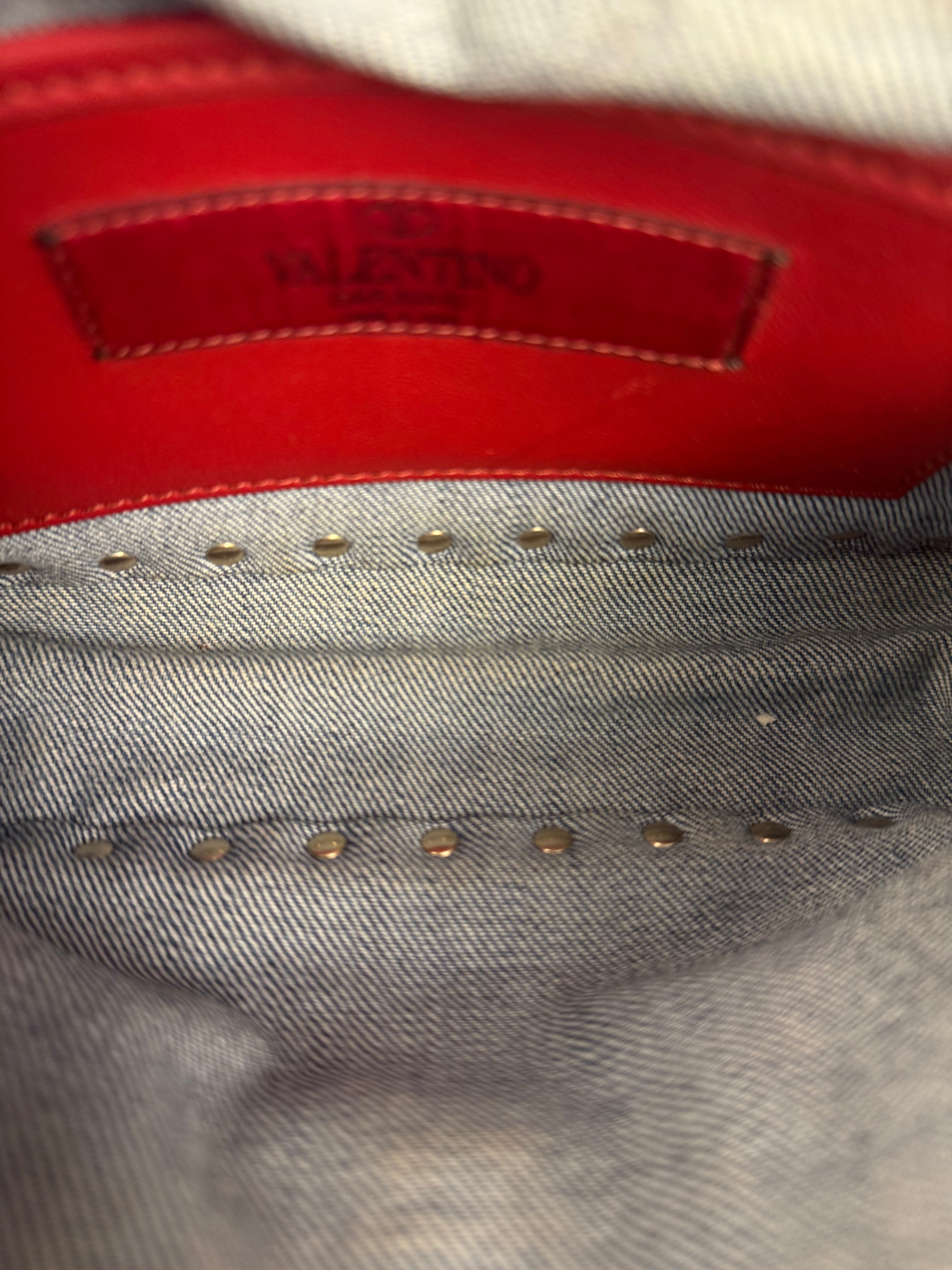 Valentino Garavani Denim Rockstud Spike Shoulder Bag