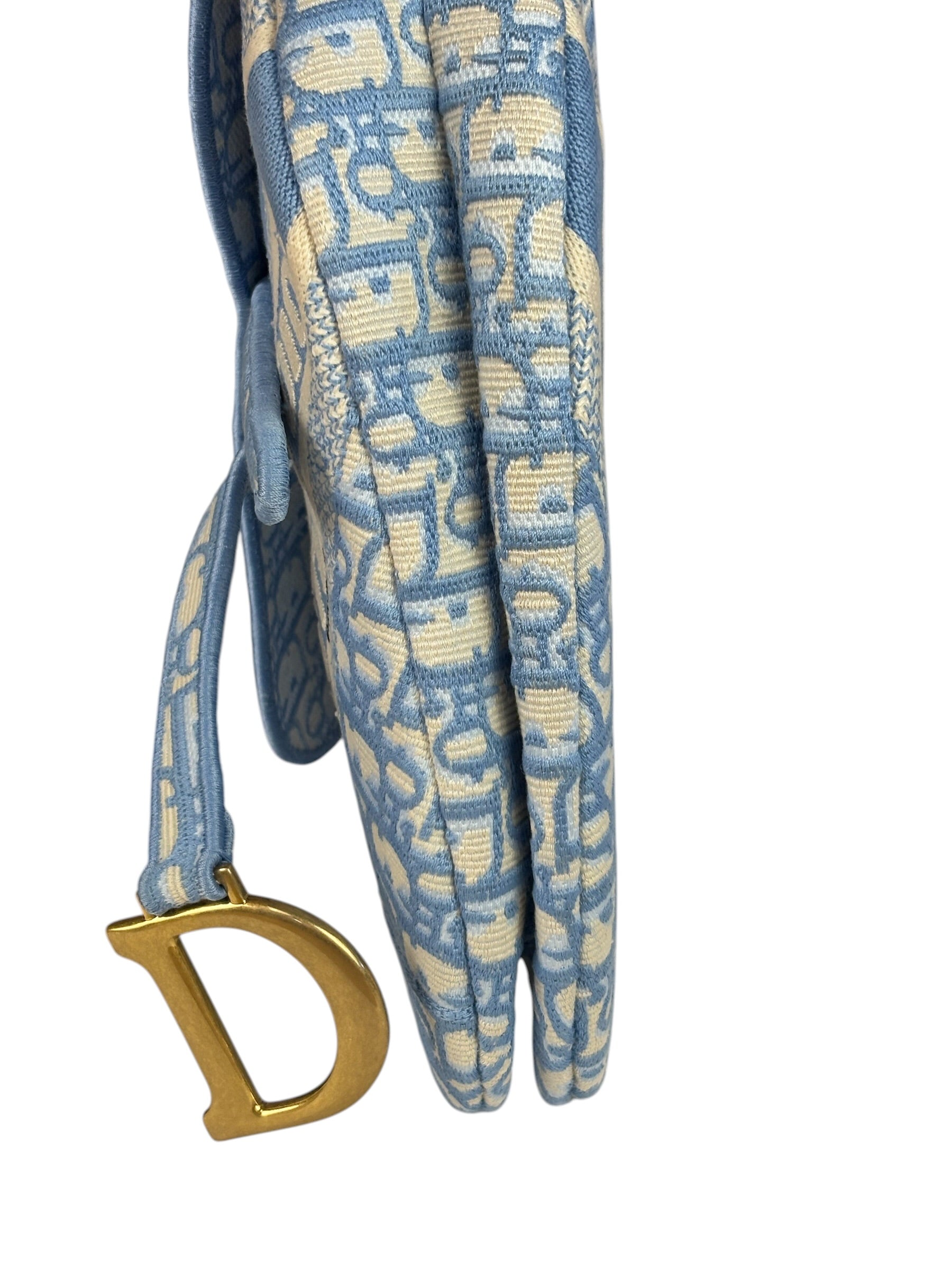 Christian Dior Blue/White Oblique Embroidered Saddle Bag