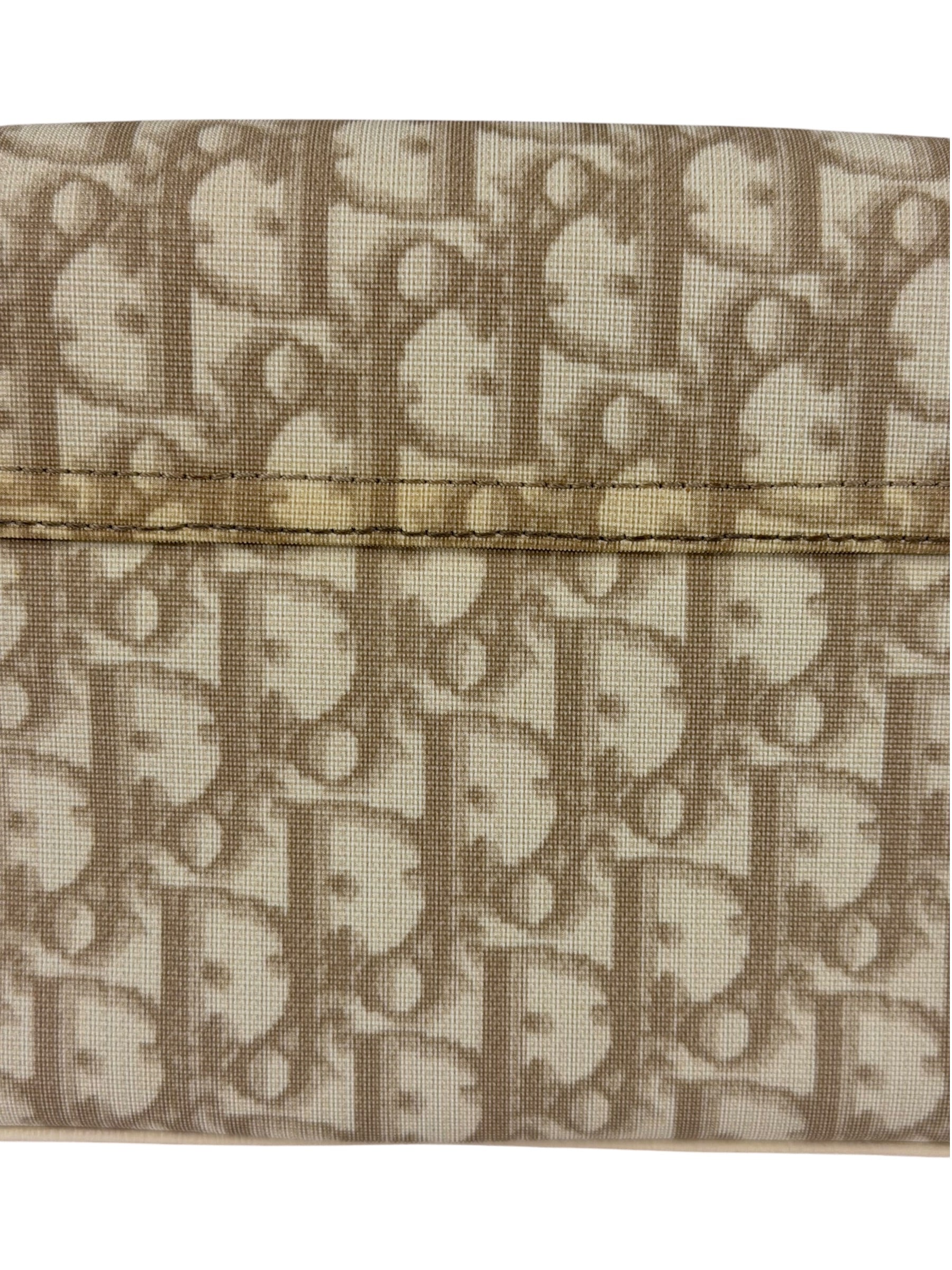 Christian Dior Beige Leather Trim Trotter Floral Embroidered Flap Bag