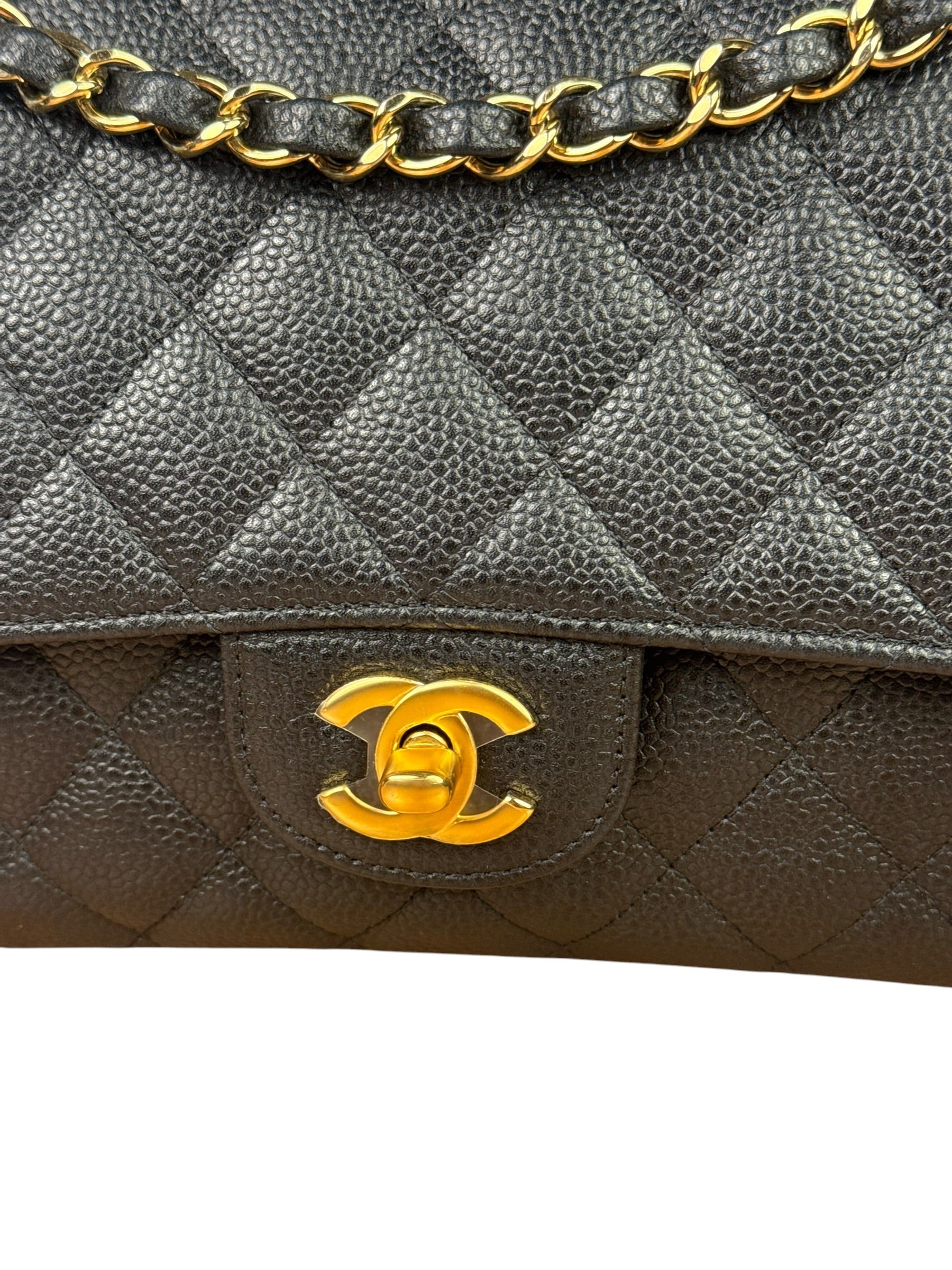 Chanel Black Quilted Leather Chain Double Leather Flap Bag 2012