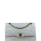Chanel CC White Quilted Double Flap Bag 1988