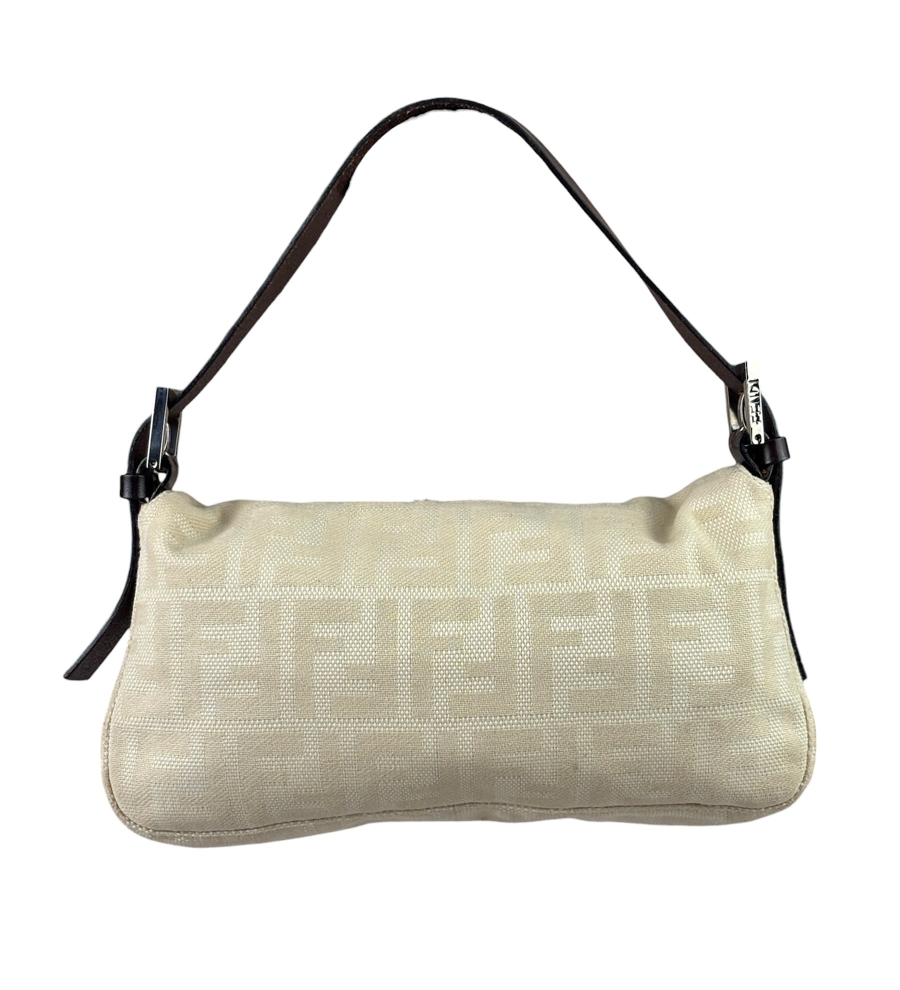 Fendi Vintage FF Ivory Canvas Baguette Shoulder Bag