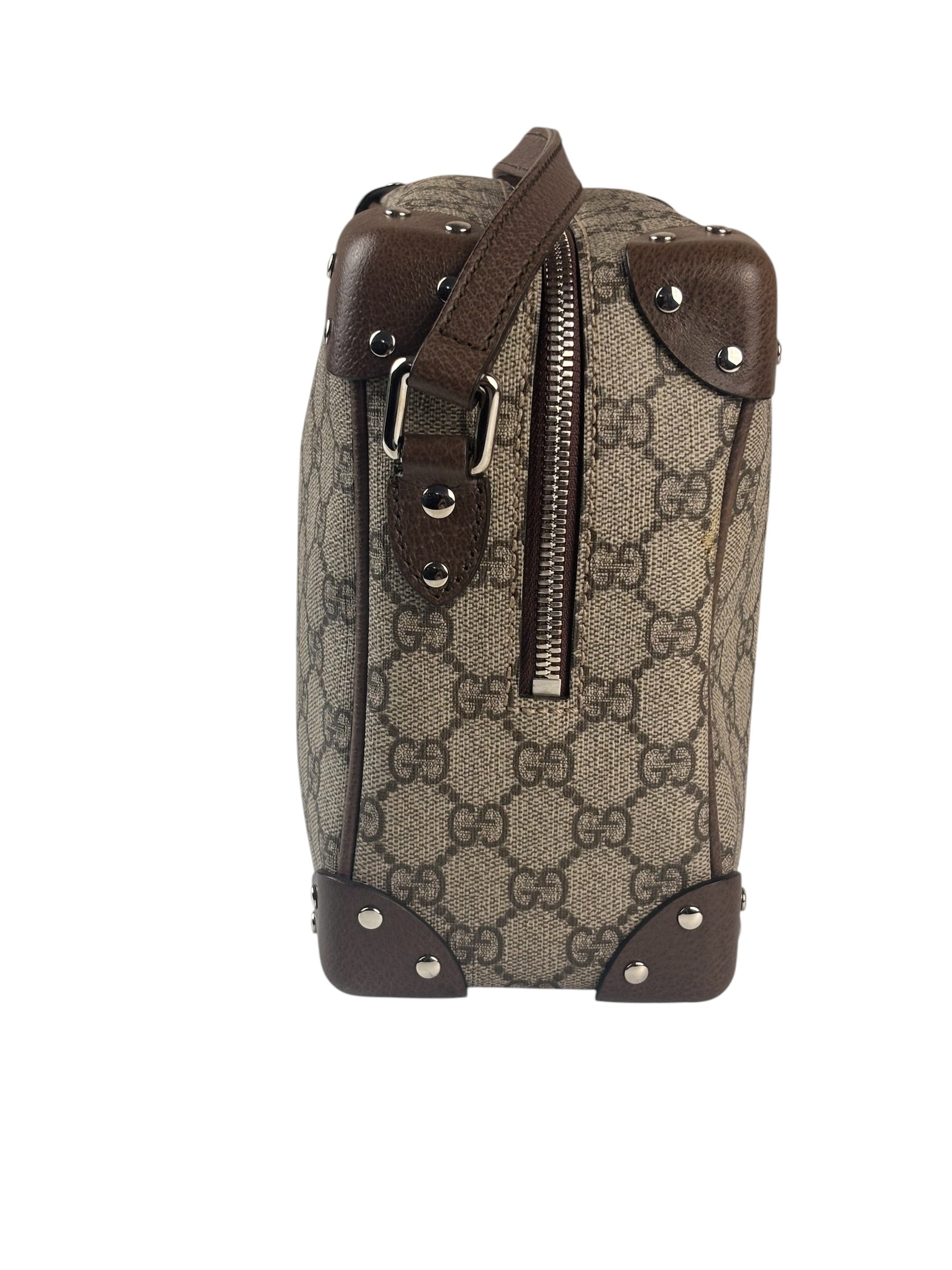 Gucci Brown Leather Trim GG Supreme Soft Trunk Crossbody