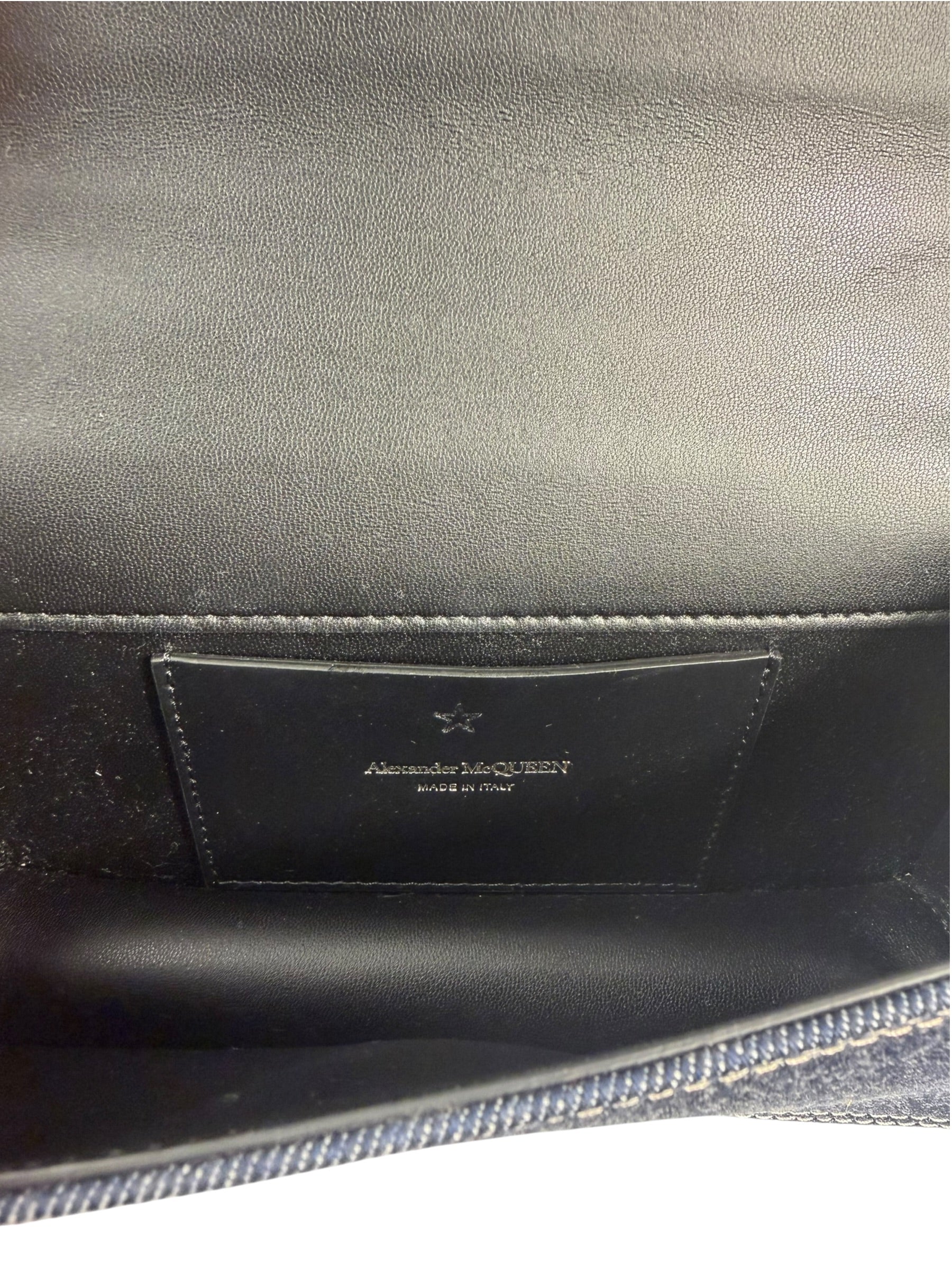 Alexander McQueen Denim Jeweled Knuckle Shoulder Bag