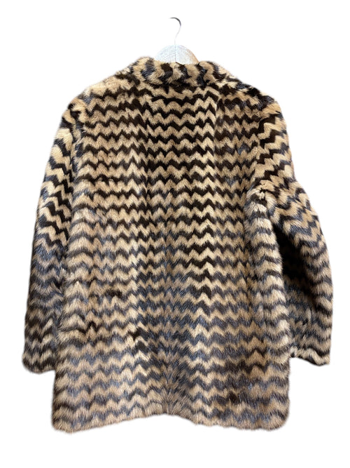 Vintage Beige/Brown Chevron Mink Fur Coat