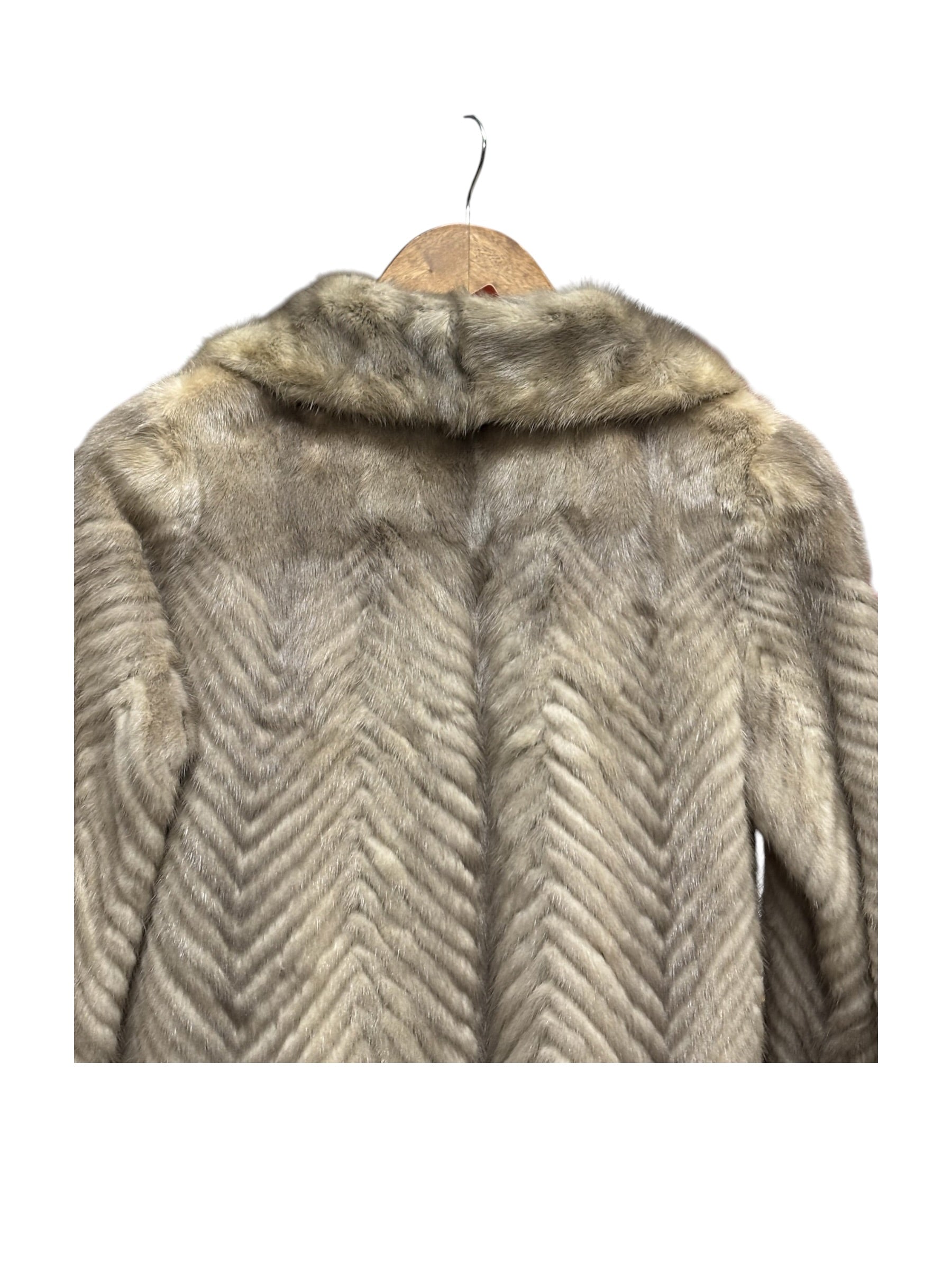 Vintage Light Grey Chevron Patterned Mink Coat