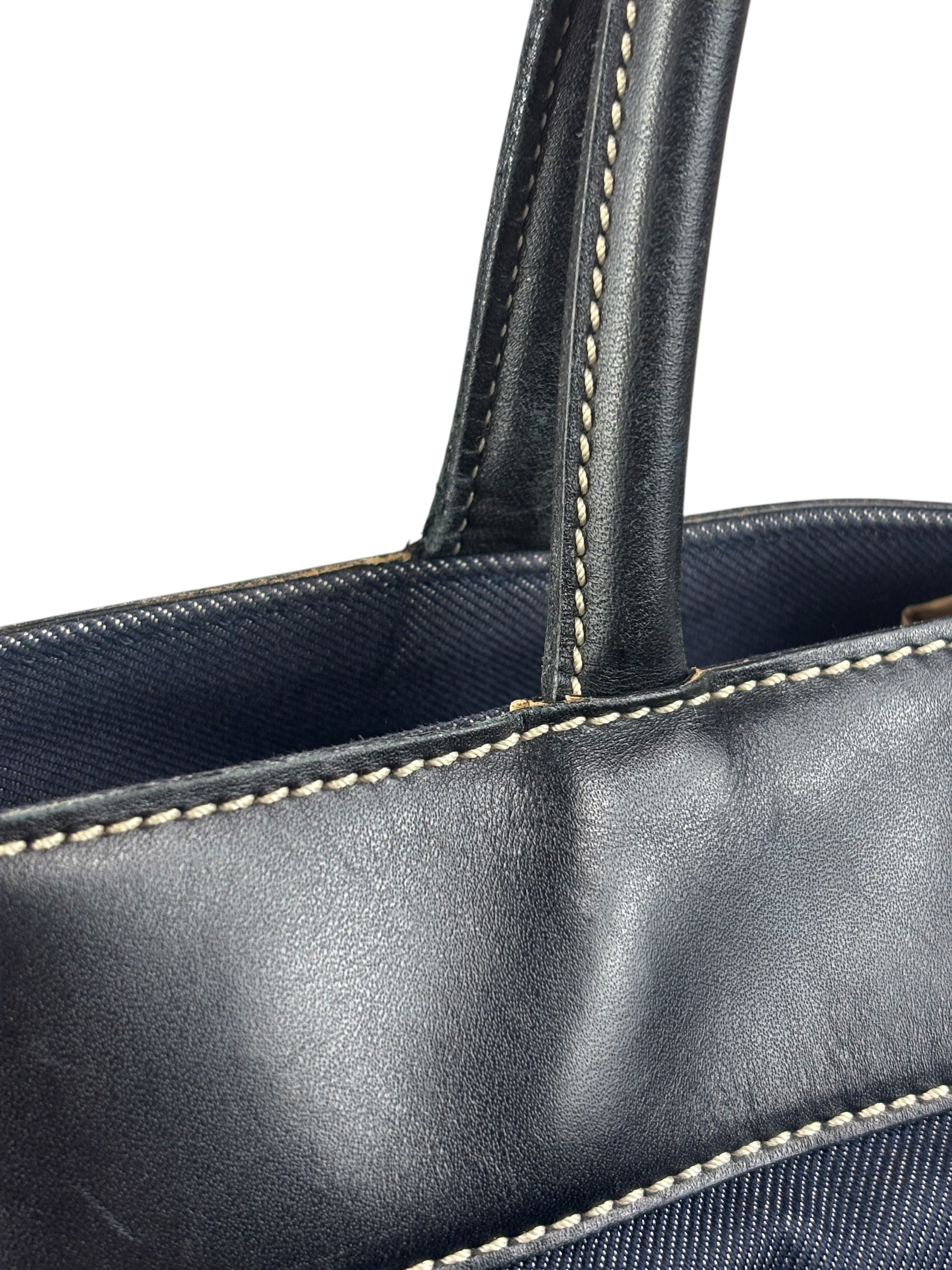 Chanel Vintage Denim/Black Leather CC Turn-Lock Tote Bag 2001