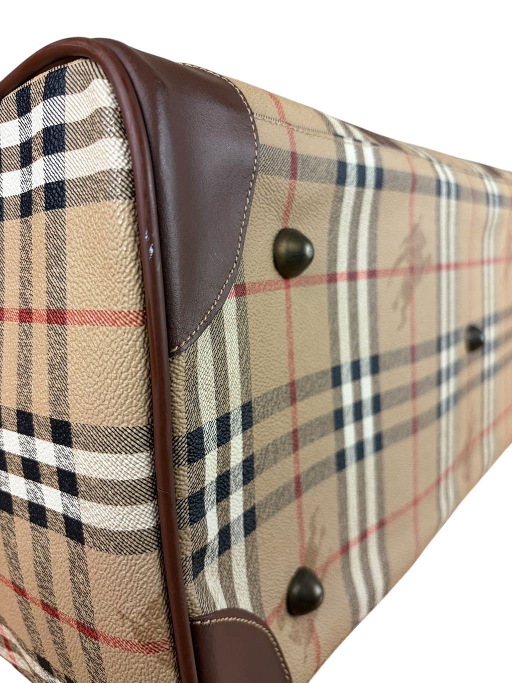 Burberry Beige/Brown Leather Haymarket House Check Boston Two-Way Bag