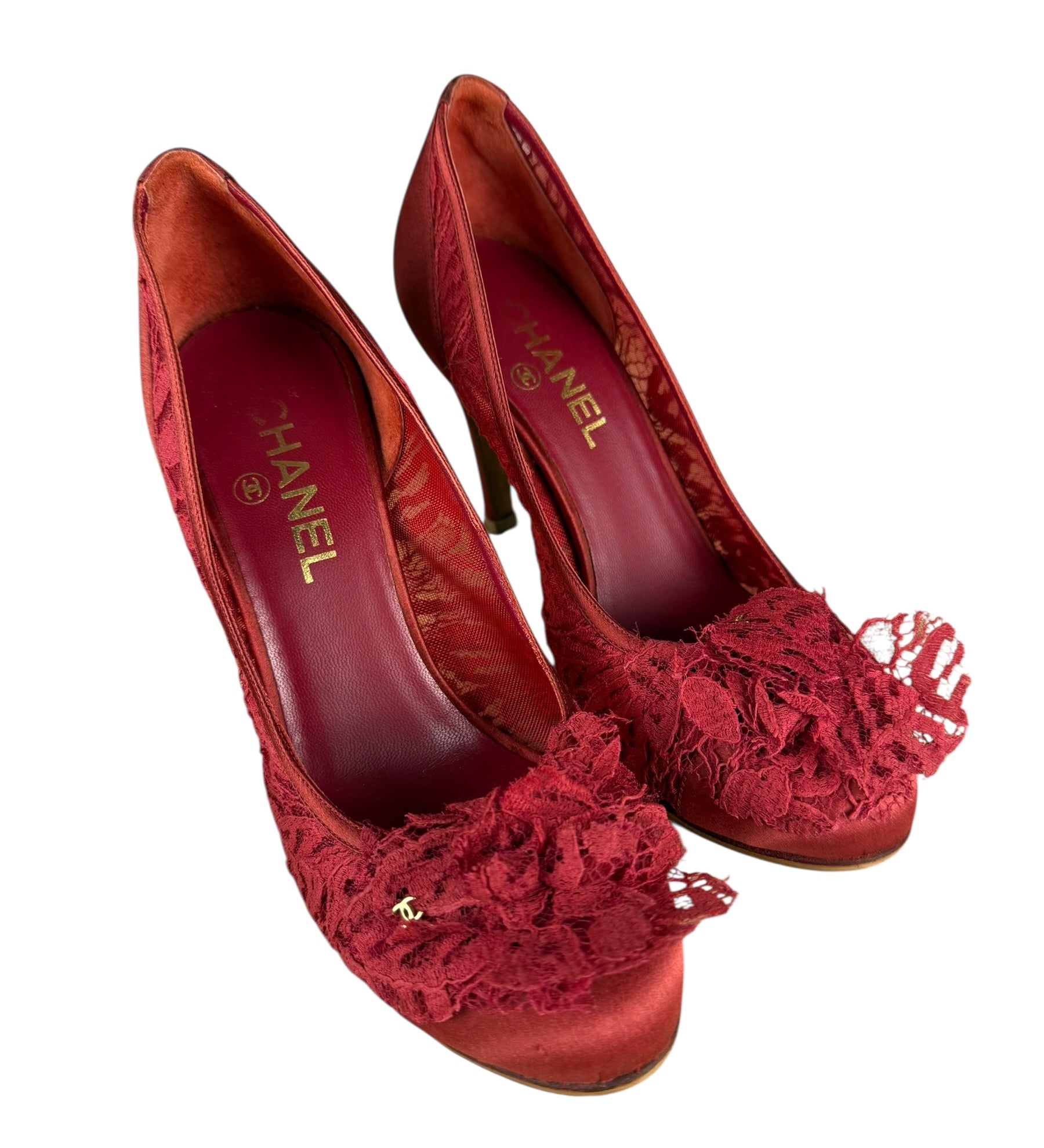 Chanel Floral Lace Red Heel