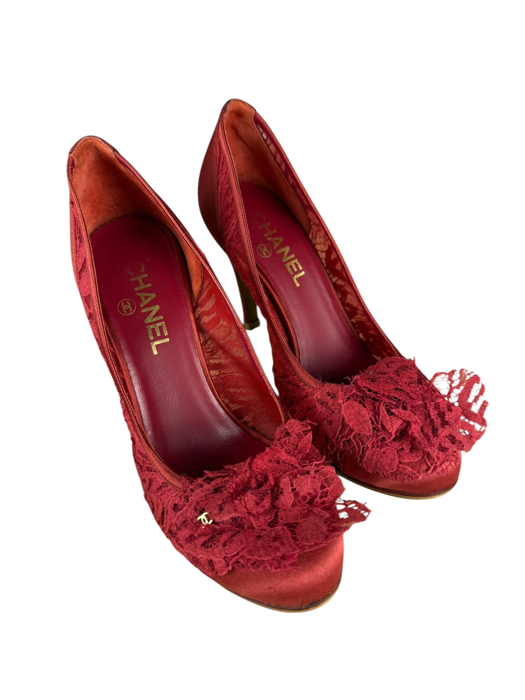 Chanel Floral Lace Red Heel