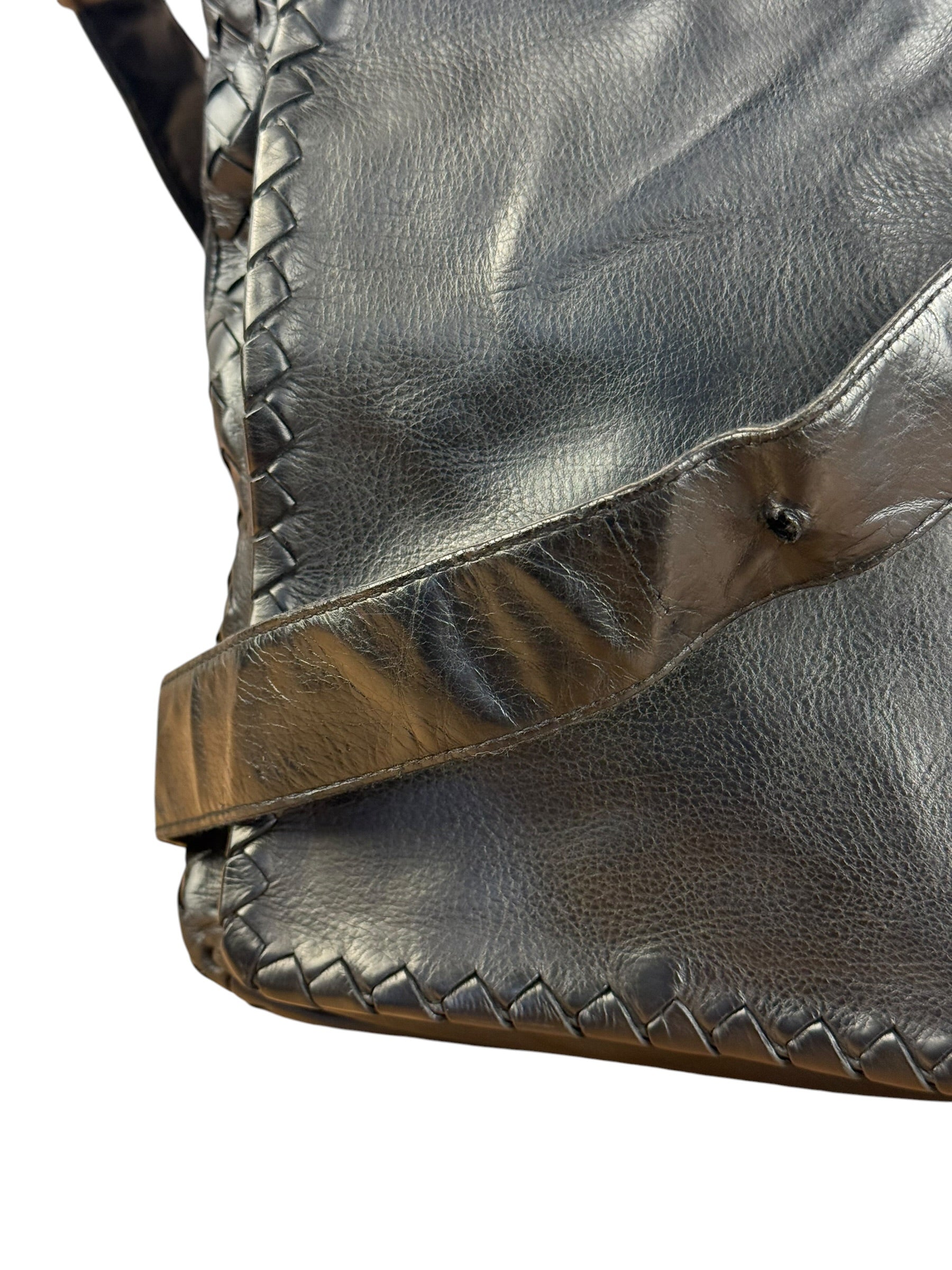 Bottega Veneta Black Intrecciato Leather Flap Messenger Bag