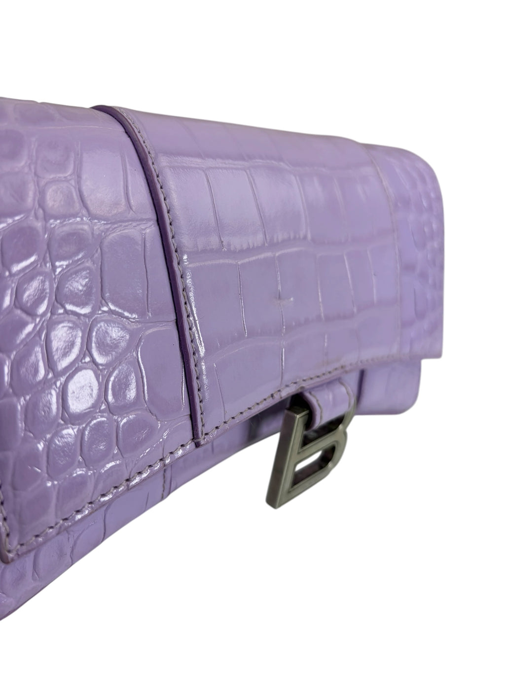Balenciaga Purple Crocodile Embossed Leather Hourglass Wallet On Chain