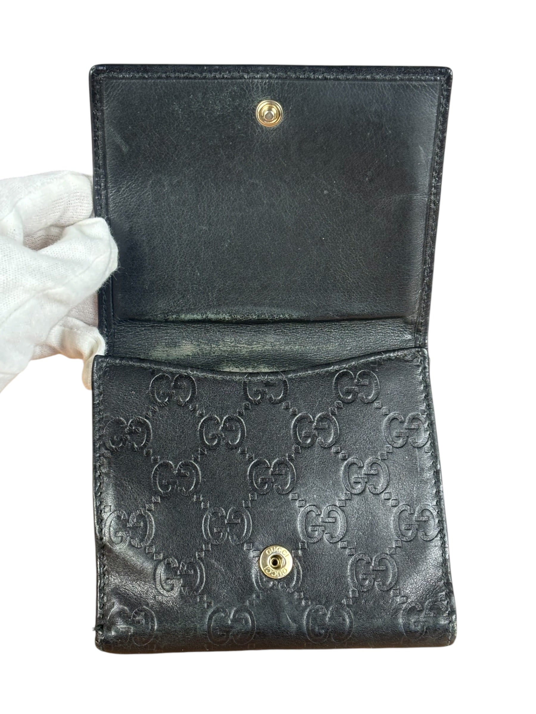 Gucci GG Vintage Black Guccissima Sukey French Flap Wallet