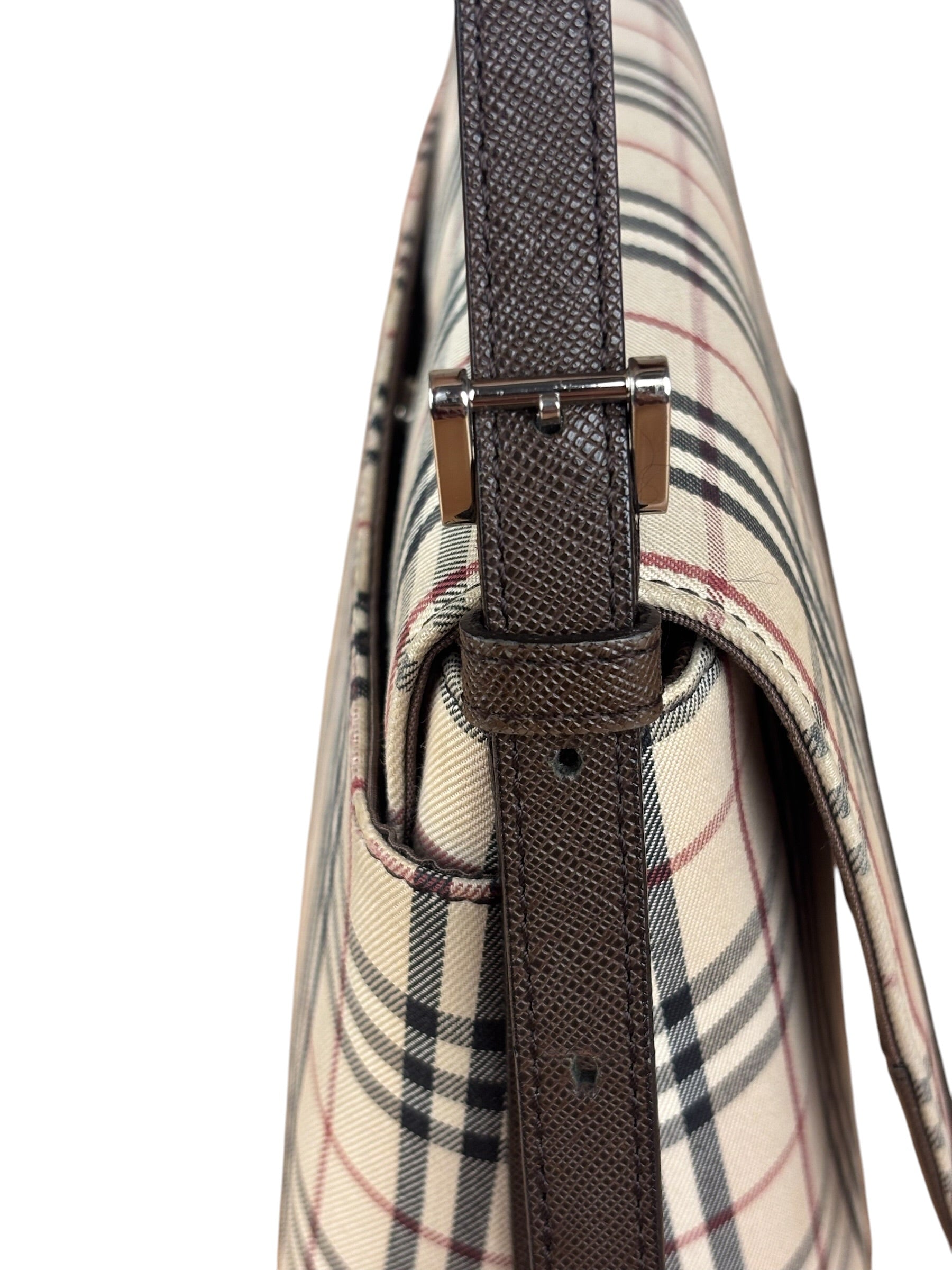 Burberry Vintage Leather Trim House Check Crossbody Flap Bag