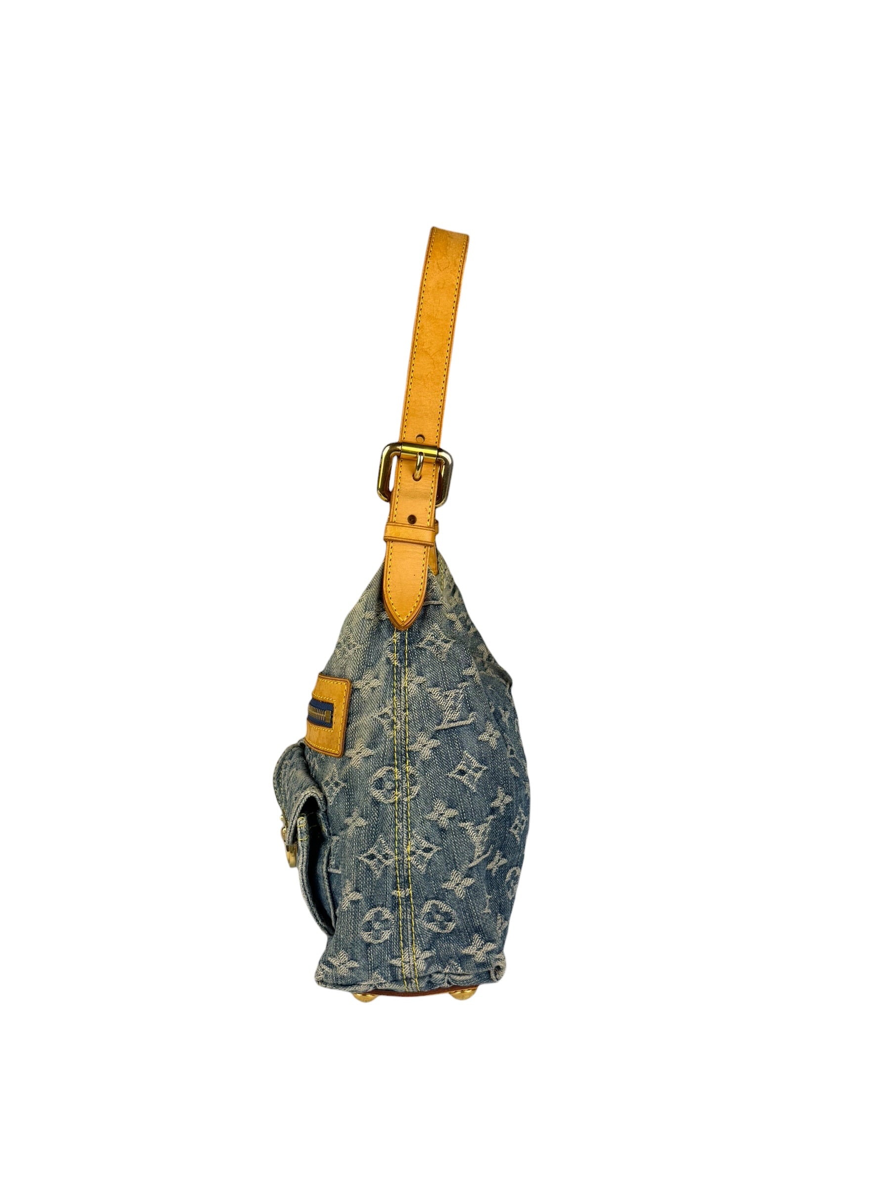 Louis Vuitton Vintage Denim Leather Trim Monogram Baggy Hobo Bag PM