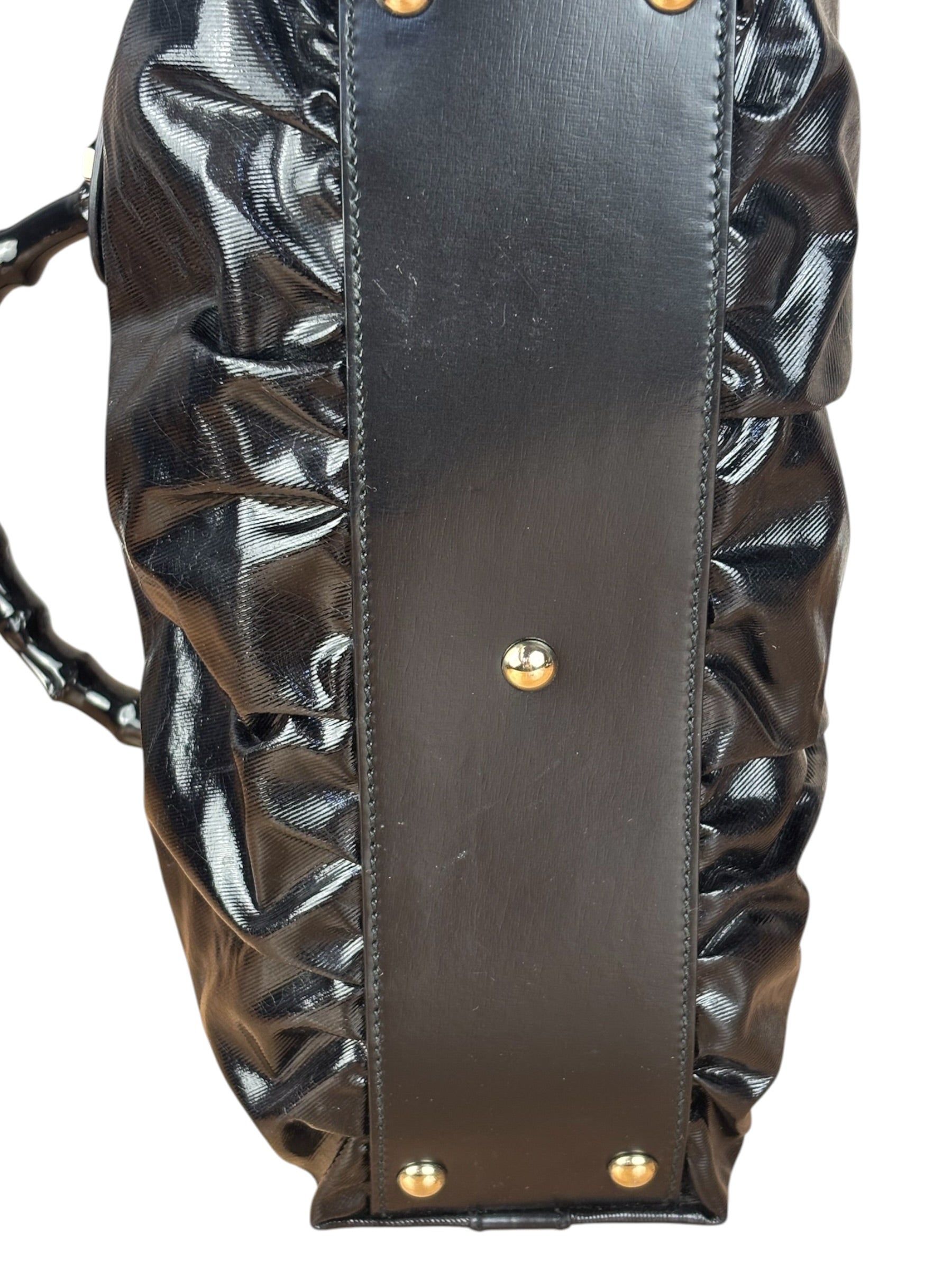 Gucci Black Patent Vintage Dialux Pop Bamboo 2Way Handbag