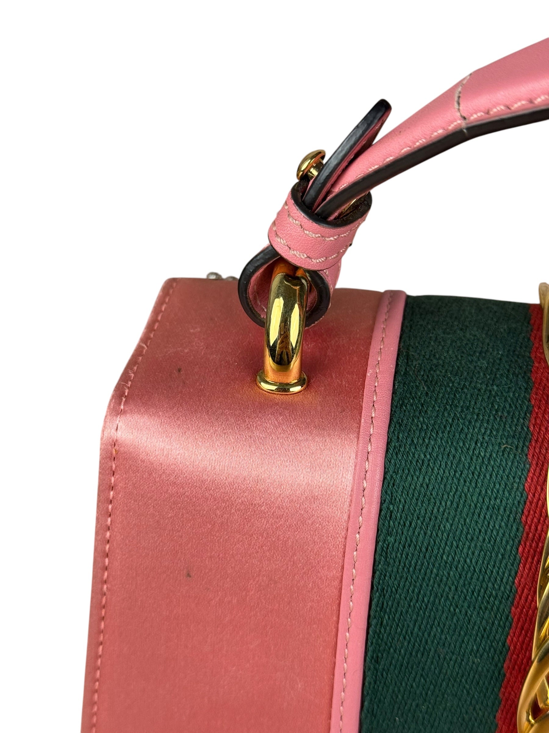 Gucci Sylvie Pink Mini Satin Embellished 2Way Handbag