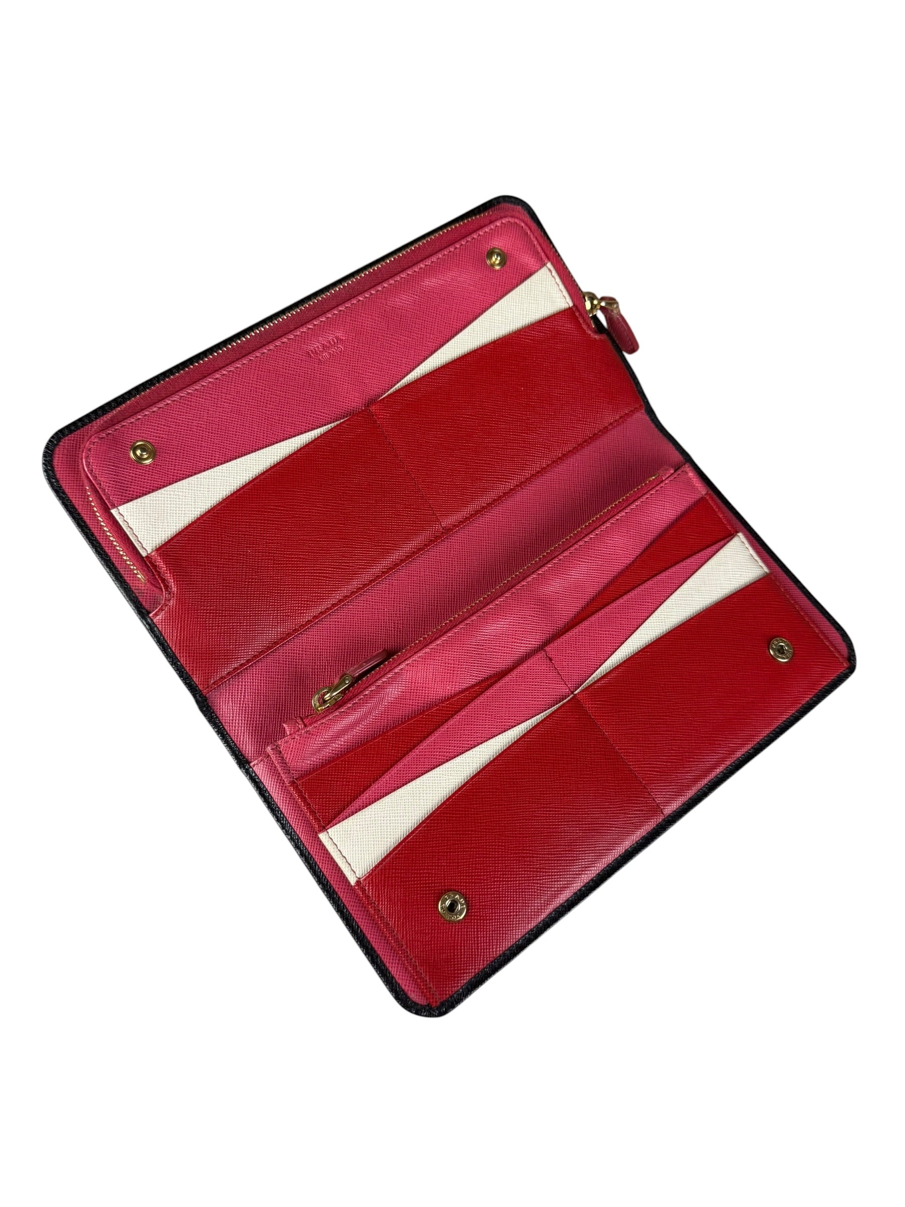 Prada Saffiano Leather Snap Long Wallet Black