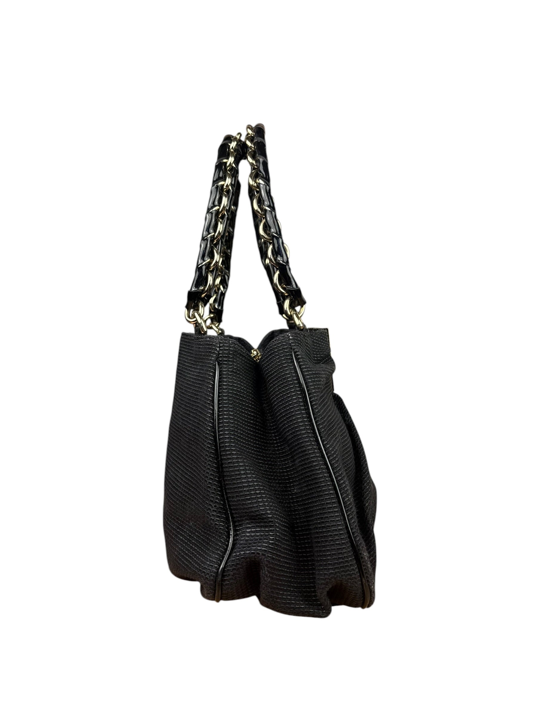 Fendi Bicolor Patent Leather Trim Mia Shoulder Bag
