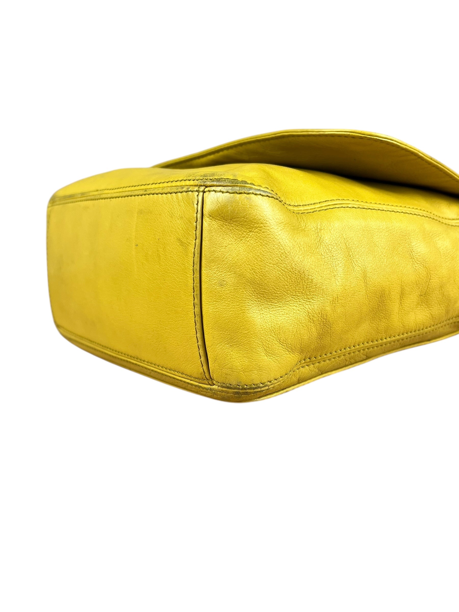 Chanel CC 1997 Chartreuse Leather Flap Shoulder Bag