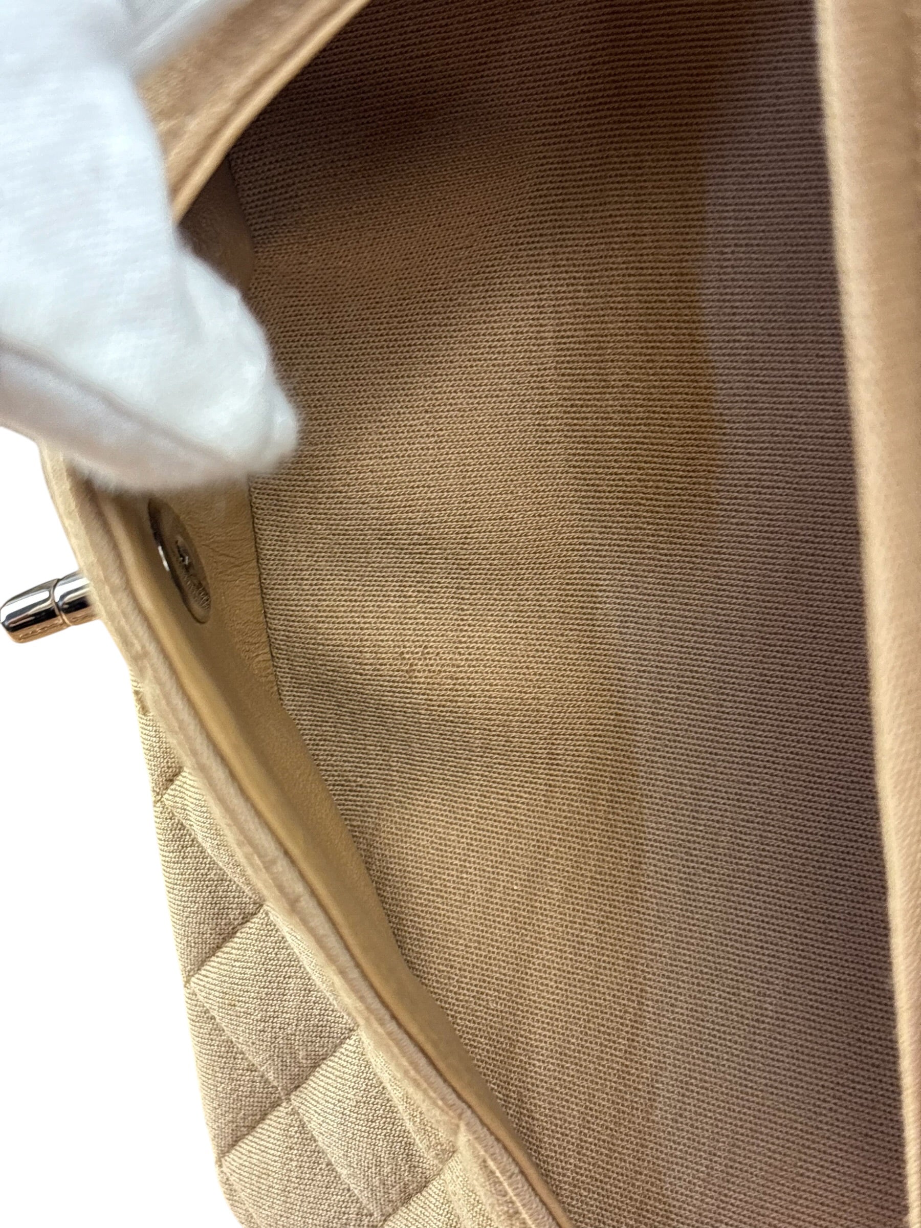 Chanel Beige Jersey Leather Trim Classic Double Flap Bag 2005